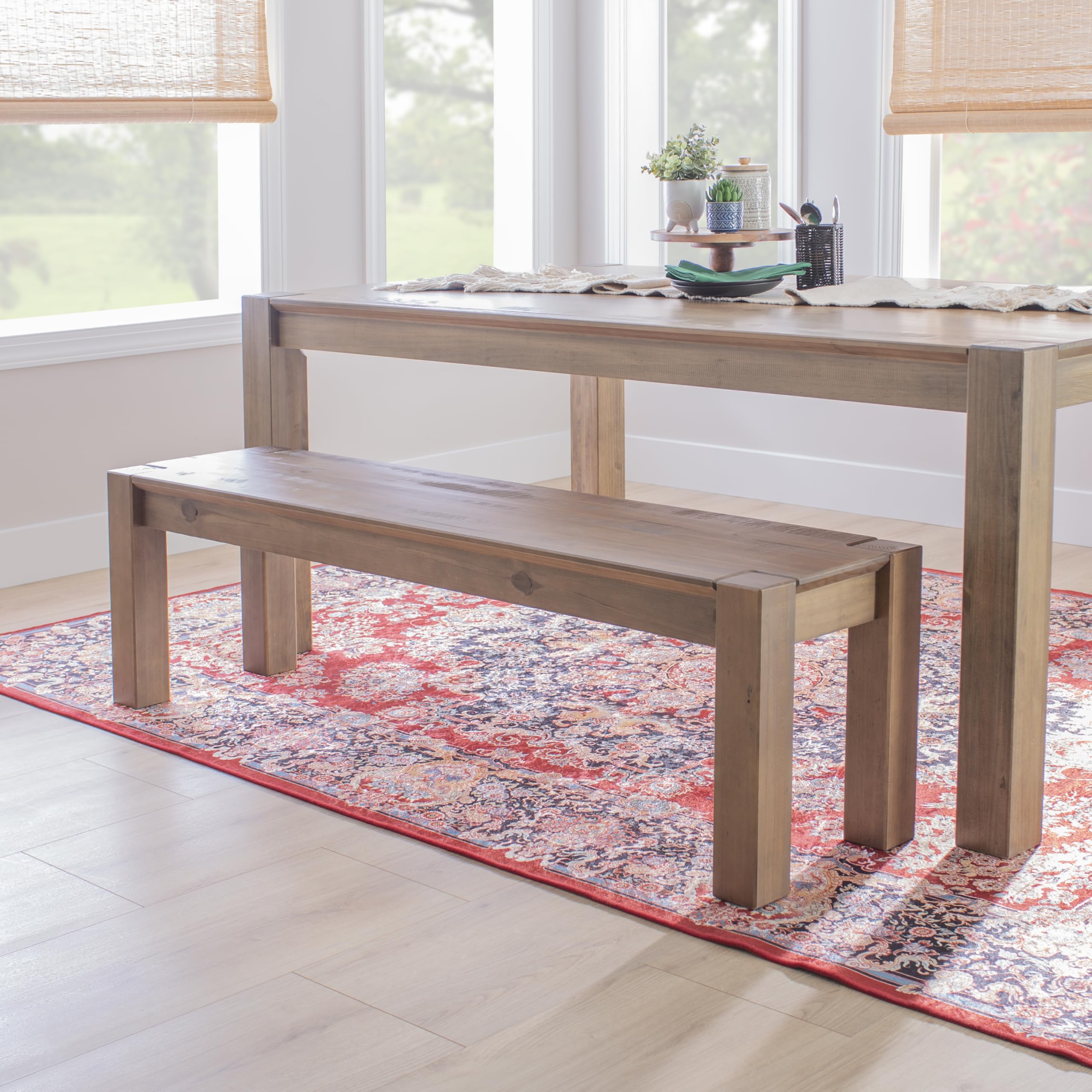 Linon Rylie Natural Wire Brushed Solid Pine Wood Backless Dining Bench