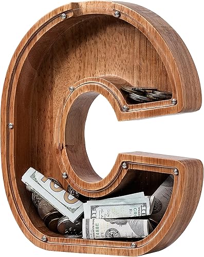 Alcancía para niños y niñas, alcancía de madera con letra grande del alfabeto con inicial C, banco de monedas, regalos divertidos para cumpleaños, disponible en Yaxa Colombia