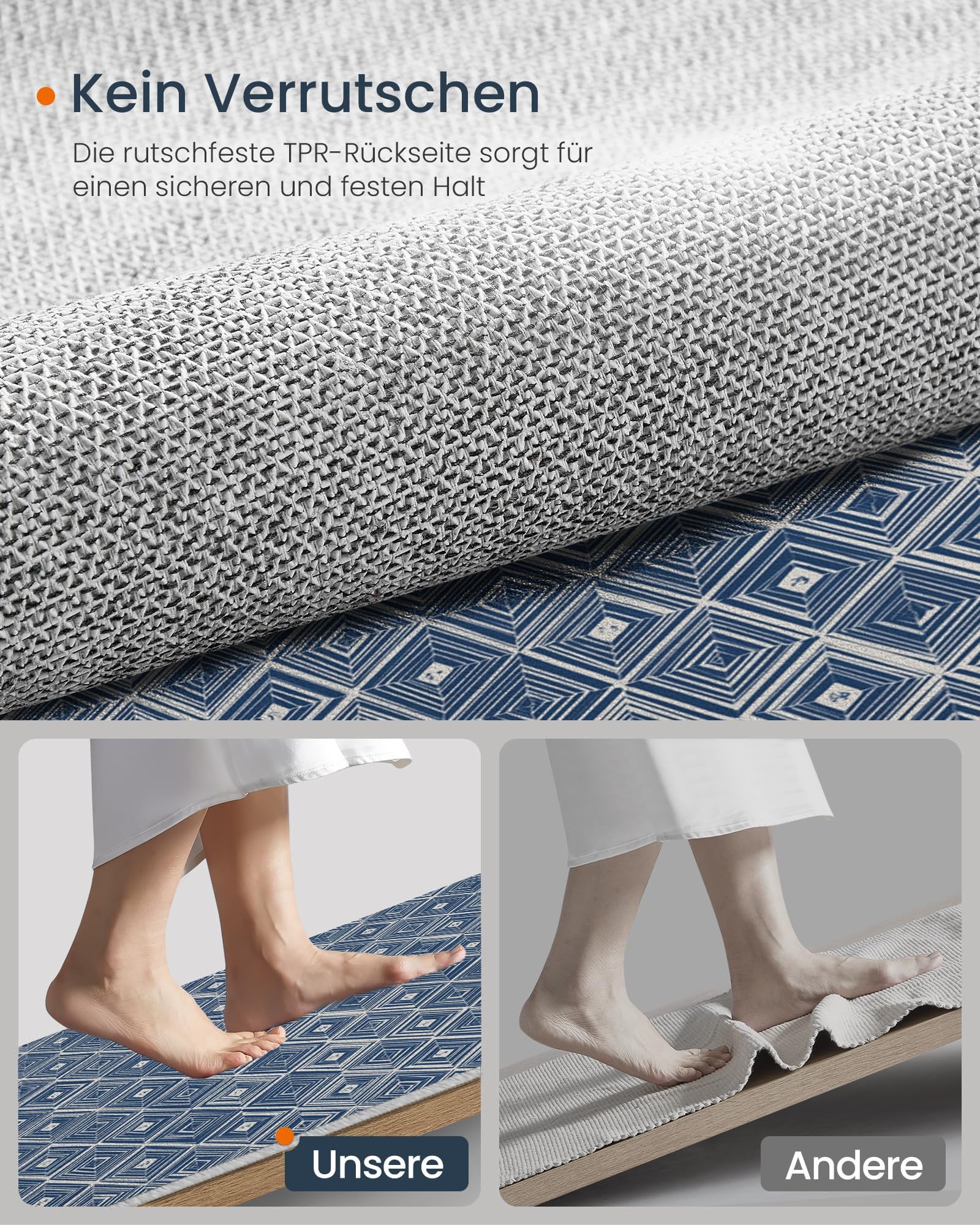 Tapis Lavable Losange Rayé, Antidérapant Géométrie Orientale, Résistant Aux Taches pour Intérieur, Décoration pour Salon, Chambre À Coucher, Bureau - Bleu Marine - 80X150Cm