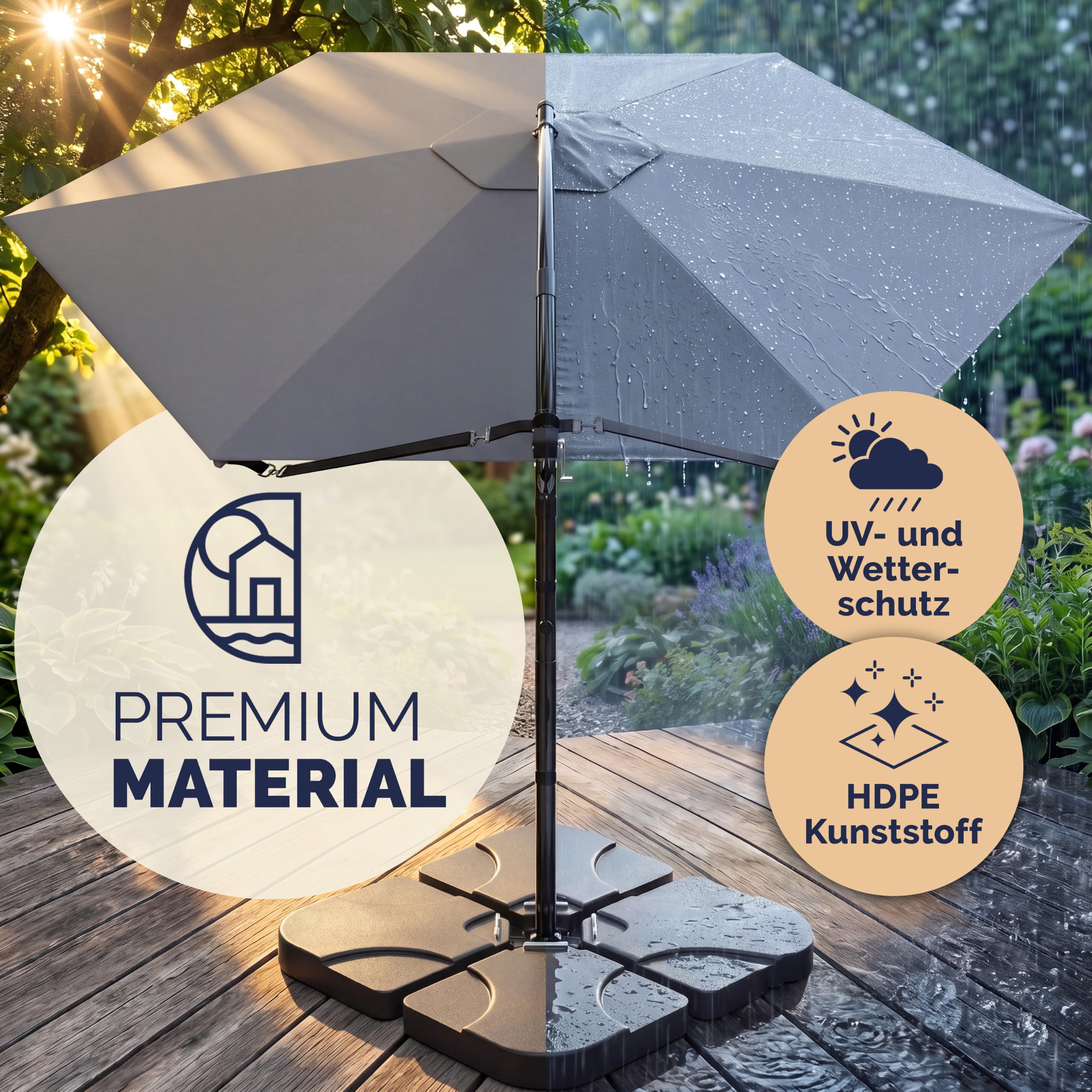 Casaria® Ampelschirm 300/350 cm Komplettset inkl. 4 Gewichte & Schutzhülle - Garten Sonnenschirm UV 80+ neigbar schwenkbar mit Kurbel rund