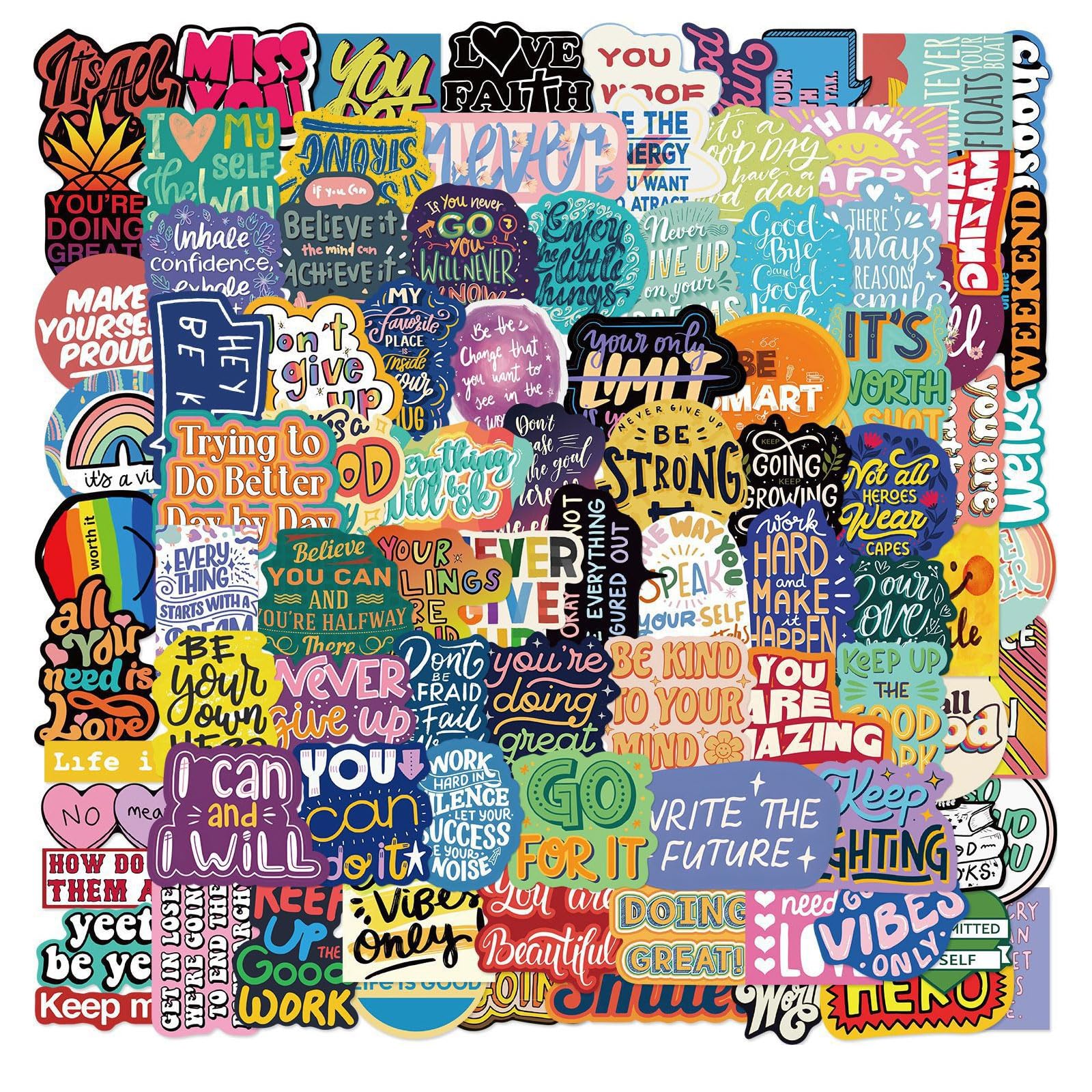 Bubaxuce 100 Unique Motivational Stickers For Adults And Teens - Waterproof Inspirational Affirmation Vinyl Decals For Water Bottles Laptop Vision