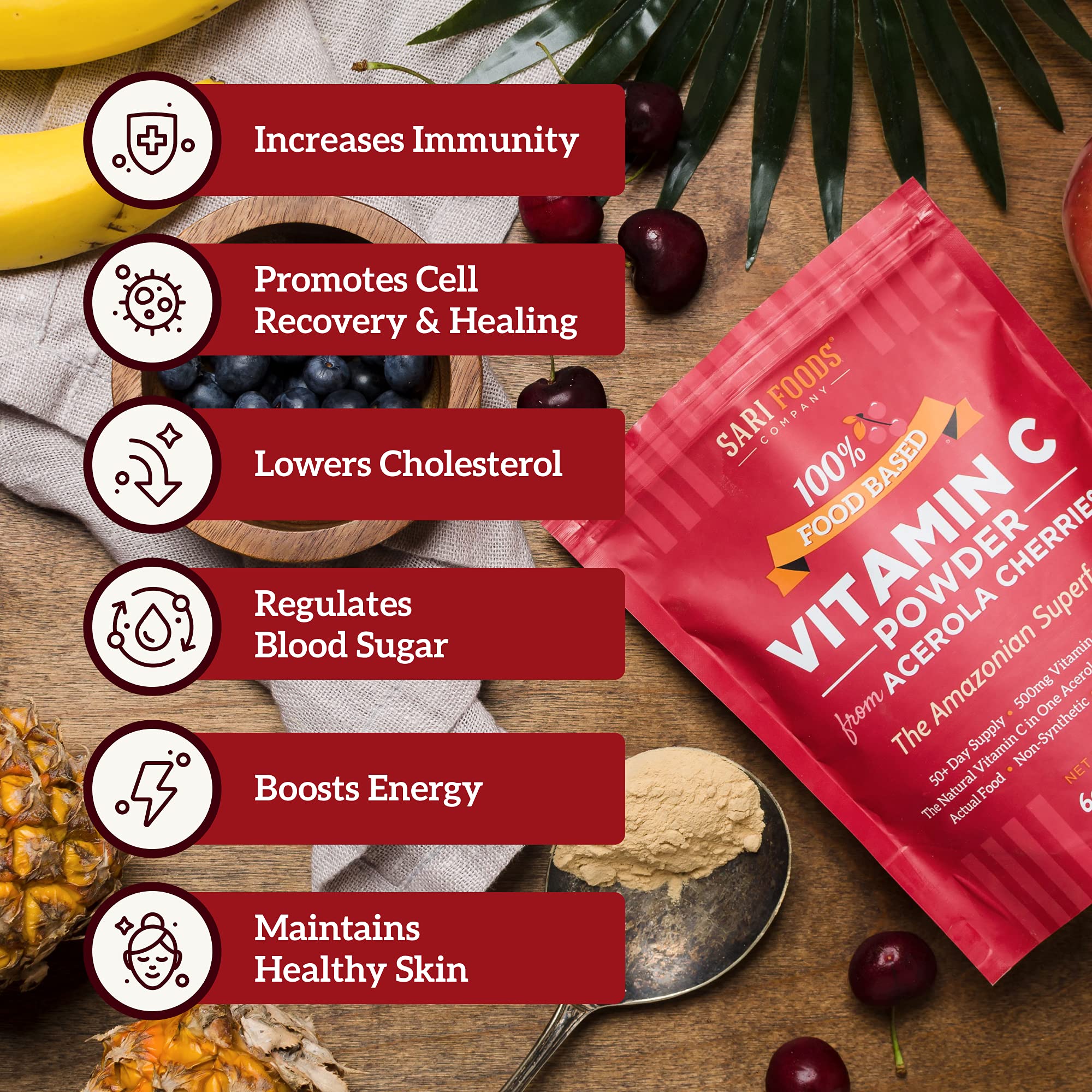 Organic Acerola Cherry Powder Natural Vitamin C Complex Powder