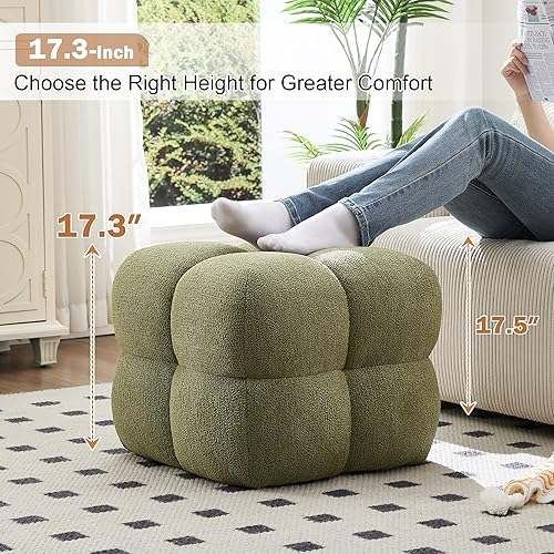 Miniatura 6 de Zesthouse Puf Otomán Cuadrado Reposapiés, Mesa de Centro Otomana Moderna para Sala de Estar, Taburete Poofy Boucle Reposapiés, Taburete Tapizado con