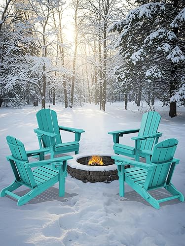 Miniatura 2 de KINGYES Silla Adirondack plegable con soportes dobles para tazas, sillas de exterior de polietileno de alta densidad para todo tipo de clima, silla