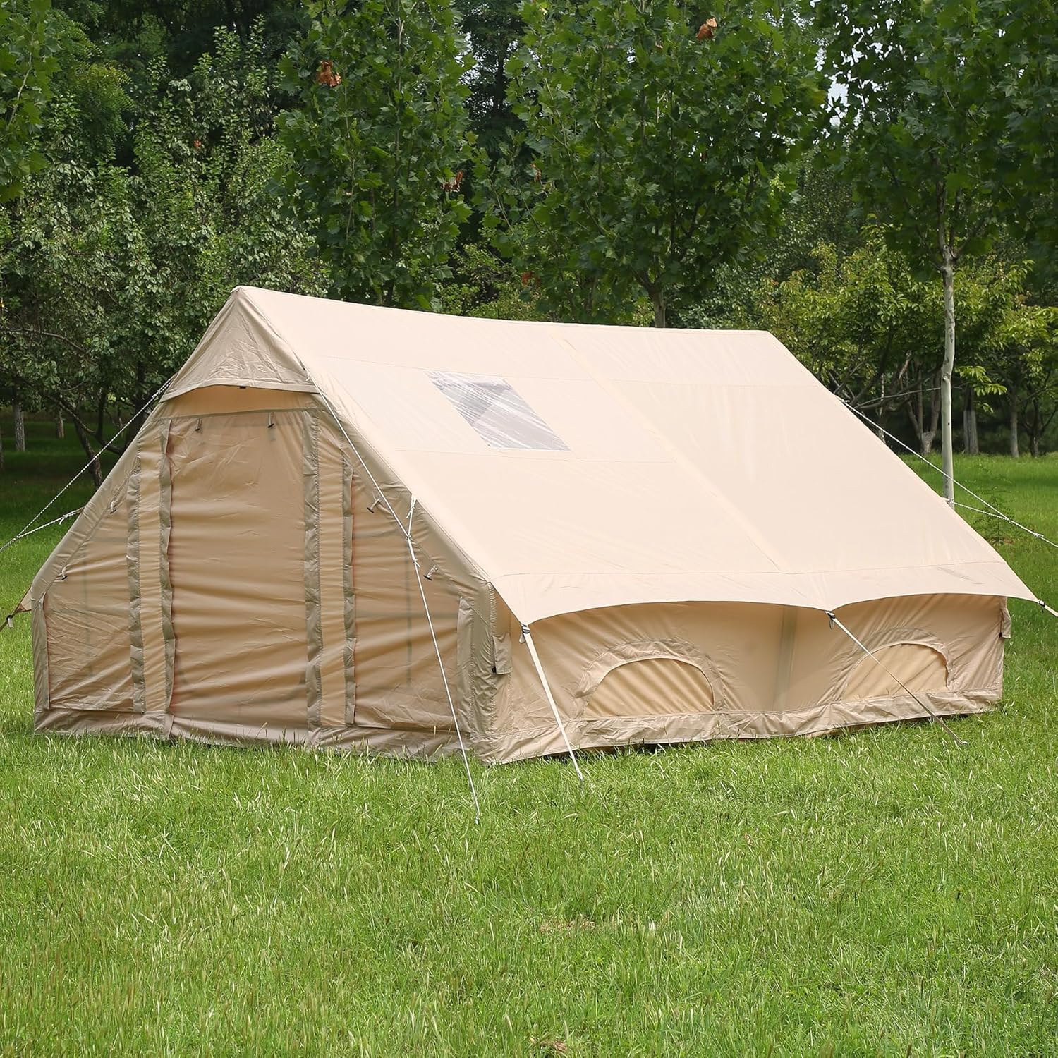 Inflatable Cotton Canvas Tent, 12㎡ Waterproof & Windproof Family Shelter for 4–10 Campers, All-Season Outdoor Tent with Skylight and Stove Jack