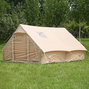 Inflatable Cotton Canvas Tent, 12m2 Waterproof & Windproof Family Shelter for 410 Campers, All-Season Outdoor Tent with Skylight and Stove Jack