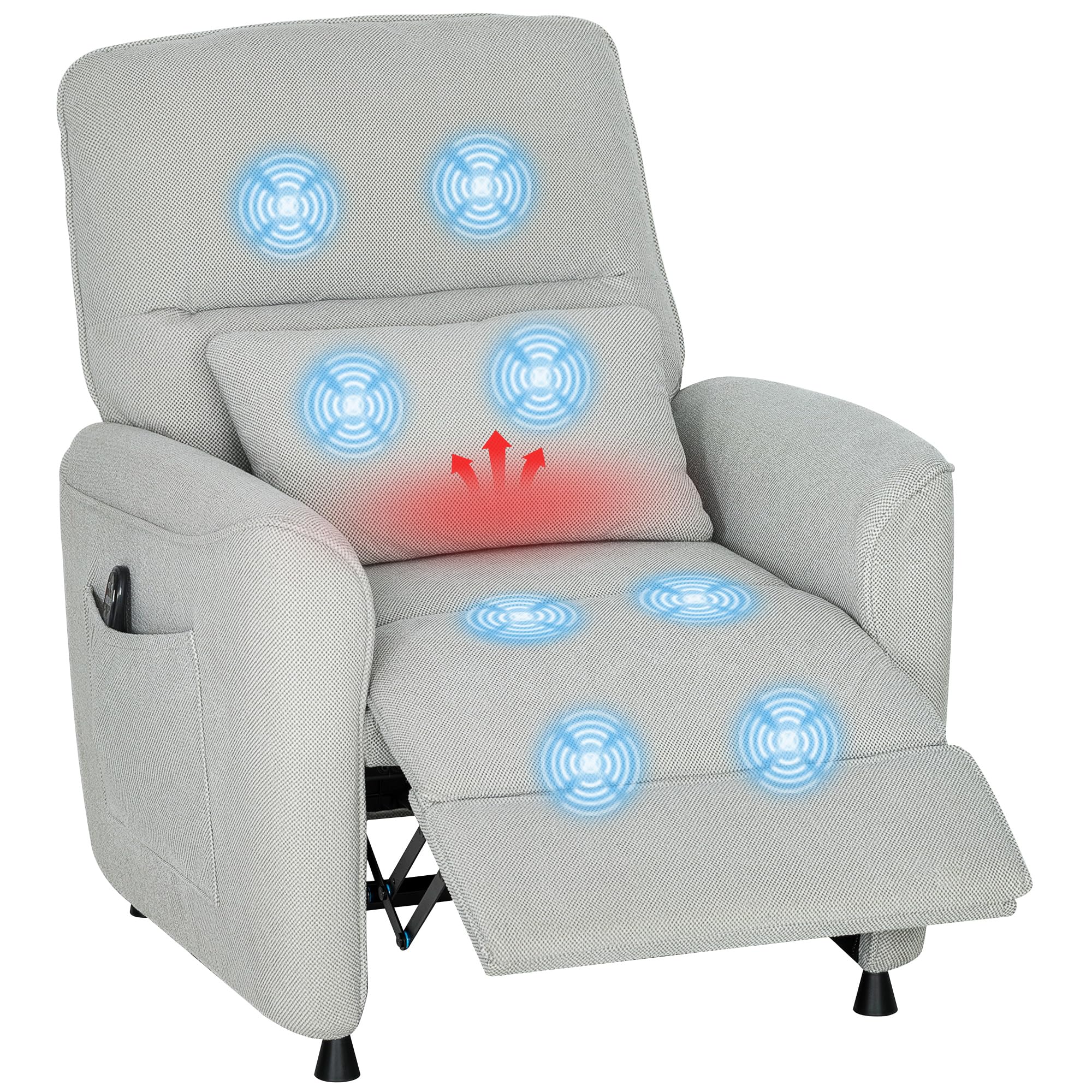 HOMCOM Poltrona Relax Elettrica Massaggiante e Riscaldante, Silenziosa, Poltrona Reclinabile 150° in Ciniglia con Cuscino, Funzione Memory, 2 Telecomandi, Poggiapiedi, USB per Soggiorno, Grigio Chiaro