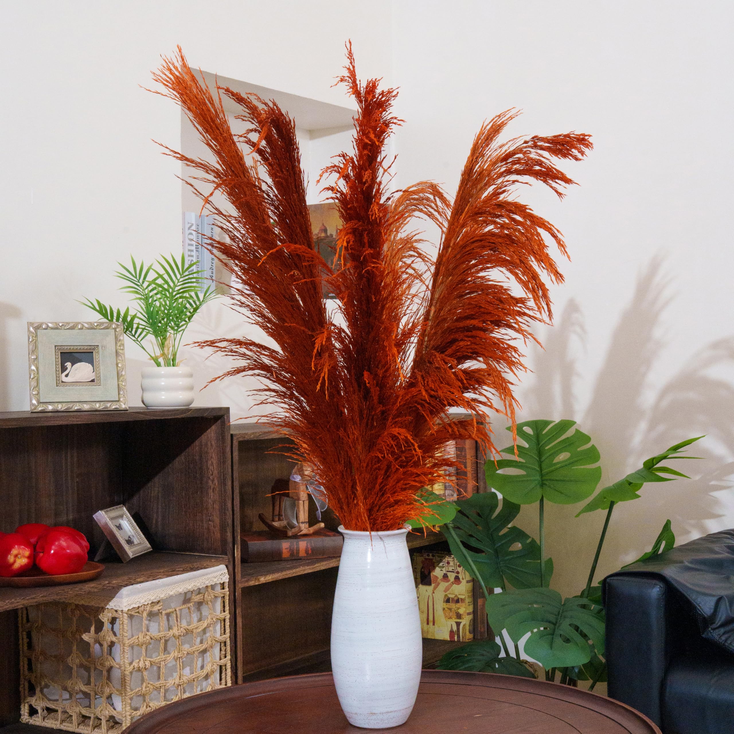 Grande Erba di Pampa Arancione bruciata, 4 pezzi da 110 cm, grande erba di Pampa colorata secca naturale, floreale di Pampa marrone con aroma di fiori secchi, pianta secca lunga per il soggiorno