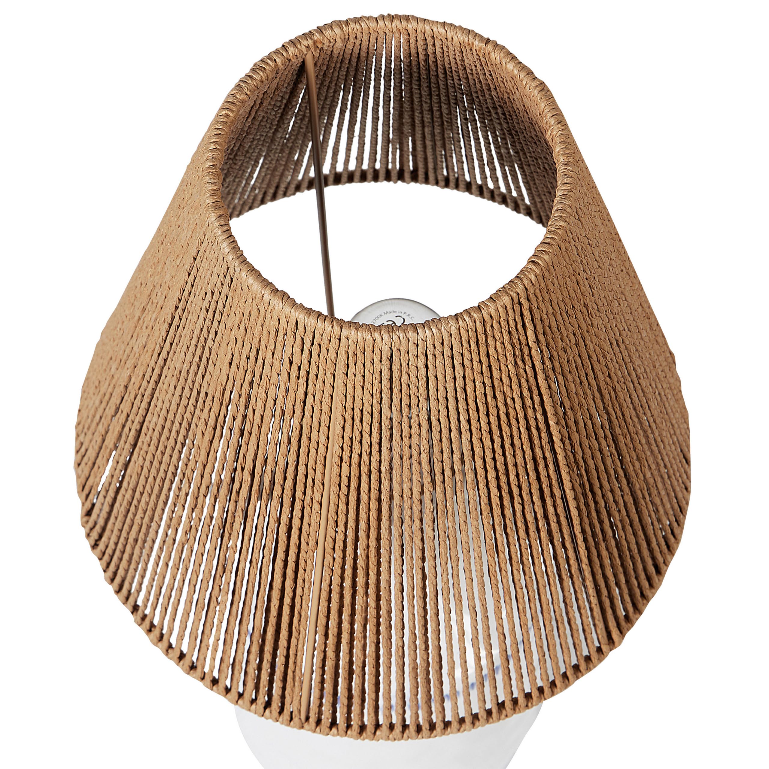 Beliani Lampe de Table en Céramique Blanche et Corde en Papier avec Poignées 51 cm de Chevet Larissos
