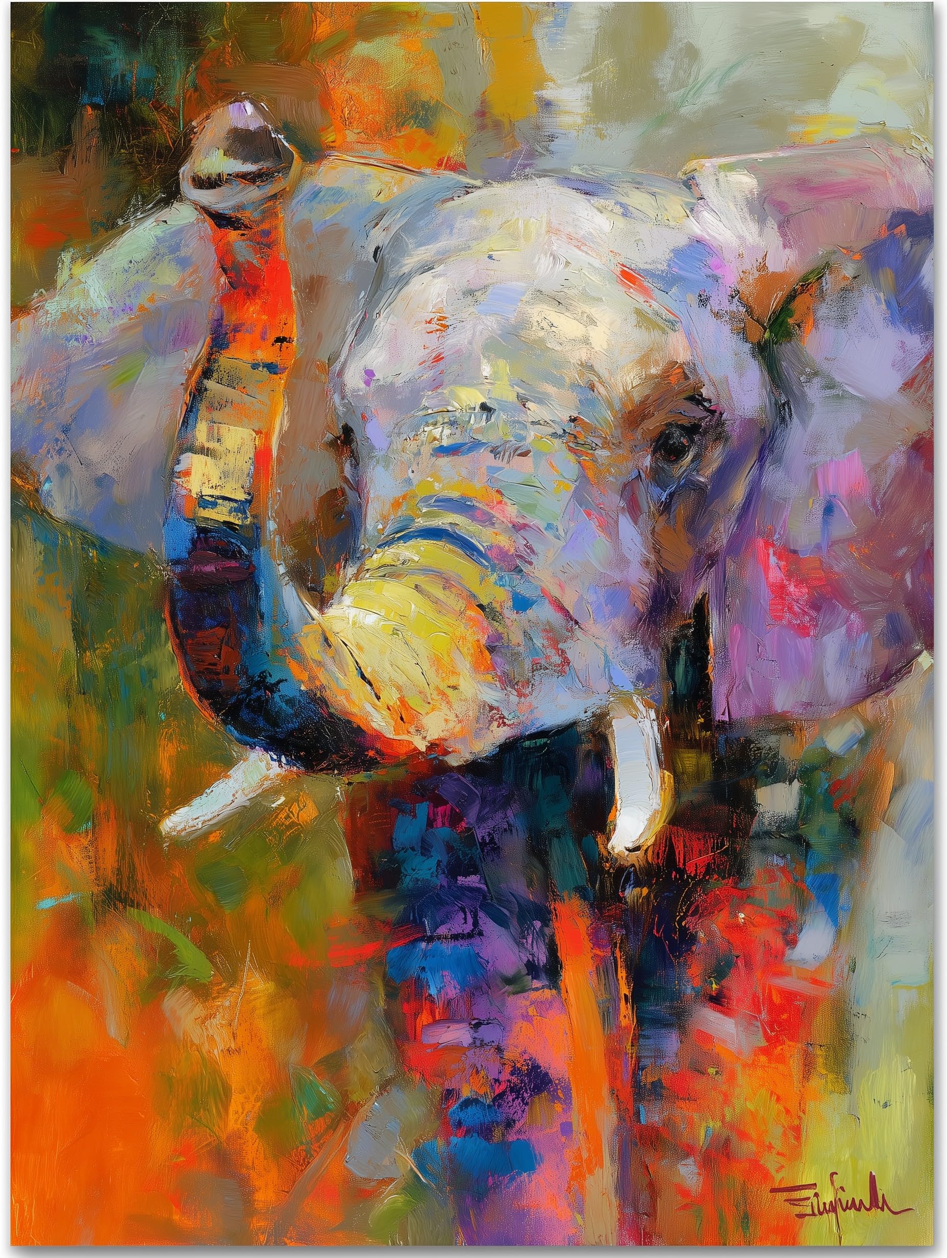 WANGWANGMIAO Paint by Numbers for Adult,Colorful Elephants DIY Canvas Oil Painting Kit for with Paintbrushes Acrylic Pigment Drawing Paintwork 16x20inch，with Frame