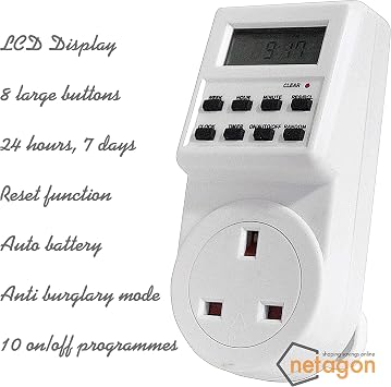 Netagon Electric Appliance Plug-in Programmable Digital Timer Socket Plug (24 Hours, 7 Day, LCD Display) (Pack of 4)