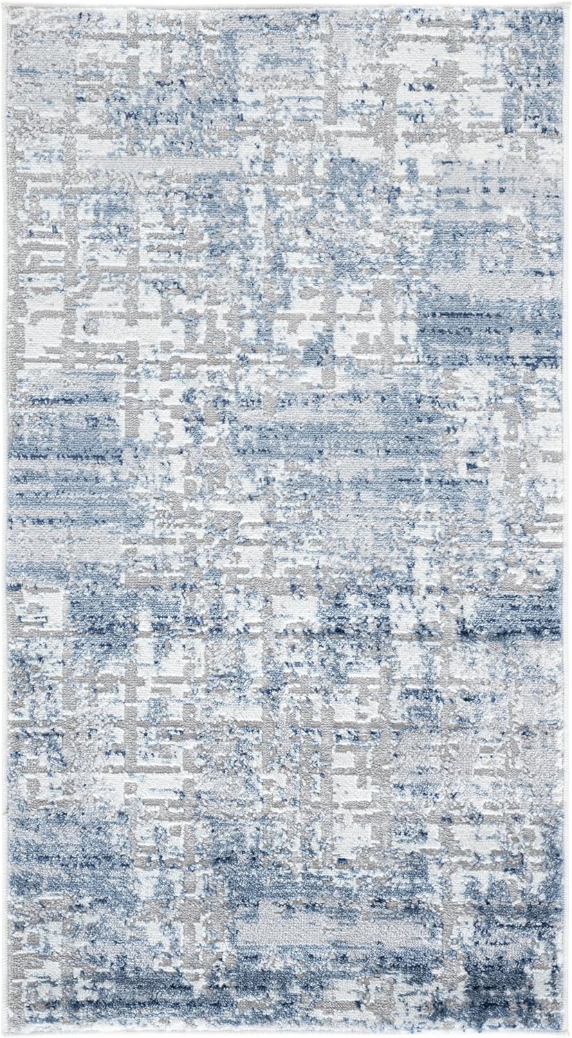 SAFAVIEH Amelia Collection Accent Rug - 2'2" x 4', Blue & Grey, Modern Abstract Distressed Design, Non-Shedding & Easy Care, Ideal for High Traffic Areas in Entryway, Living Room, Bedroom (ALA786M)