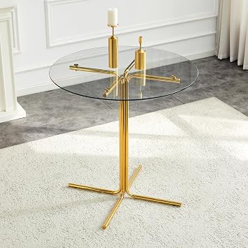 gopop Round Glass Bar Table,Modern Round Kitchen Table for 4,Gold Bar Height Table with 0.31-Inch Thick Glass Top,36 Counter Height Table Apartment Living RoomPlating Metal Legs