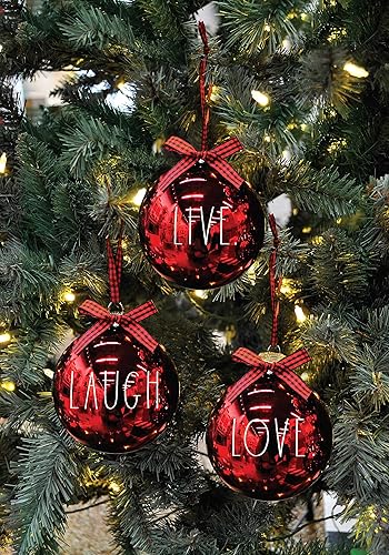 Miniatura 3 de Rae Dunn Adornos de Navidad – Juego de 3 bolas de cristal rojo – Live, Laugh, Love – 3.937 in / 3.94 pulgadas / 3.94 pulgadas grandes colgantes