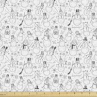 Vista 51 de Ambesonne Tela Navideña por Yarda, Tema Navideño con Hojas de Acebo Corona Bayas Ilustración Impresa, Tela Decorativa para Tapicería y Acentos