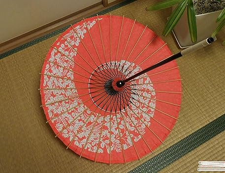 日本舞踊 和風傘 舞踊傘 番傘 長傘 2本 昭和レトロ 和傘 踊り傘 舞傘 紙傘 尺二 赤藤渦巻 : 雑貨ハウスプラス