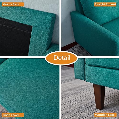 Miniatura 5 de INSTORY Sofá de lino moderno, cómodo sofá biplaza con patas de madera para sala de estar, dormitorio, oficina, color verde