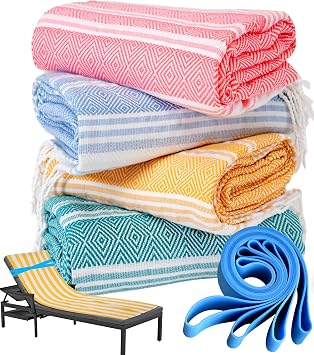 Genovega 4 Packs Oversized Turkish Beach Towel Thin Quick Dry Sand Free Pool Swim Towels Large XL Adult Clearance Blanket Travel Vacation Accessories Essentials Rhombus