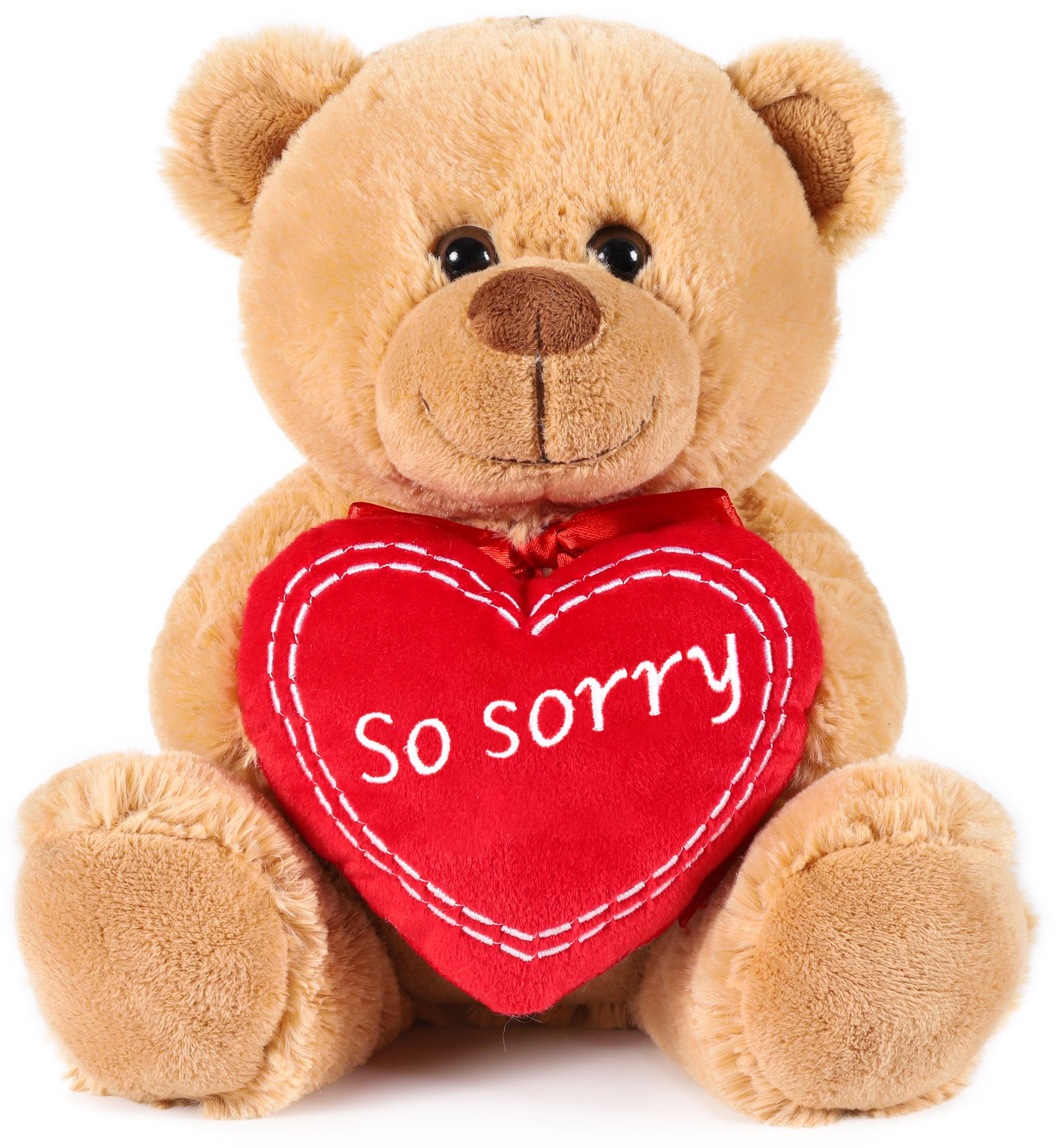 BRUBAKER Teddy Bear with Red Heart, So Sorry, 9.8 inches (25 cm) Teddy Plush Bear, Cuddly Toy Gift for Apologies