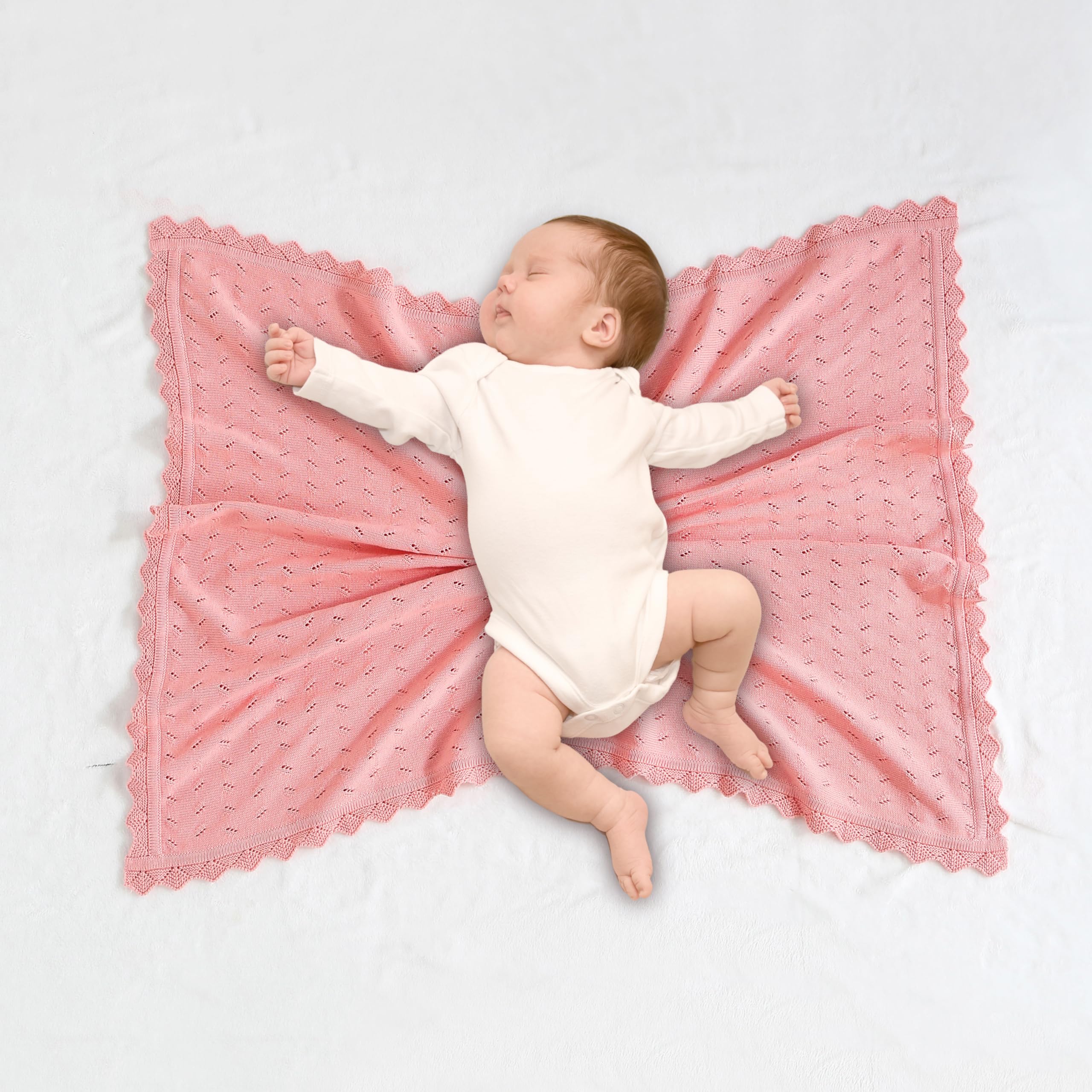 Loyfoky Baby Blanket Cellular 100% Cotton Breathable Cot & Pram Pink Blanket for Newborns Boy Girl,Swaddle,Nursery 100x80cm - Image 4