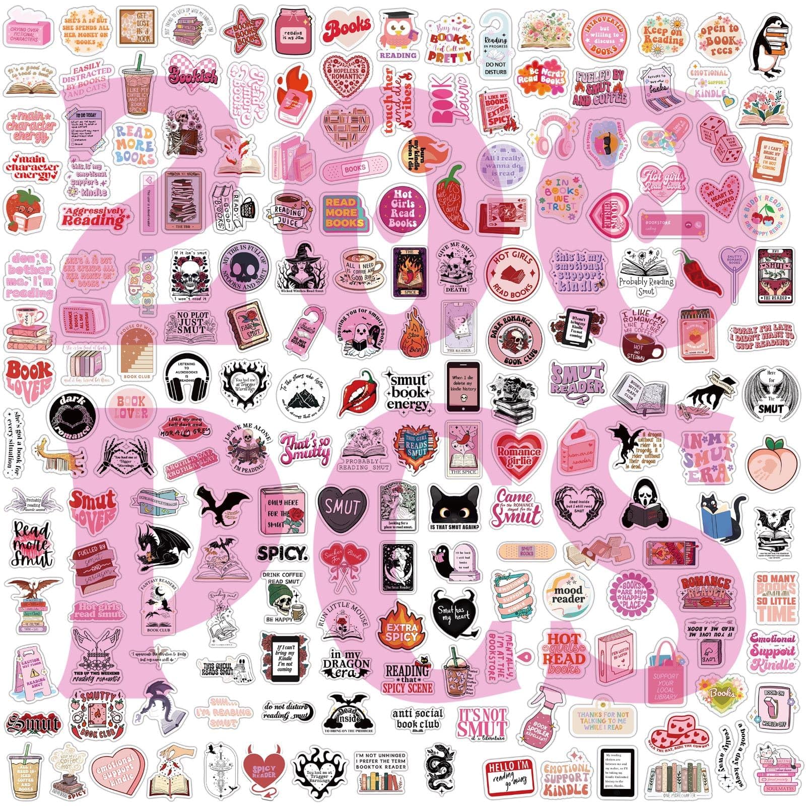 50 Adesivi Rosa A Forma Di Libro Per Adulti - Tema Dark Romance E Bookish - Impermeabili Per Laptop E Borraccia - 3