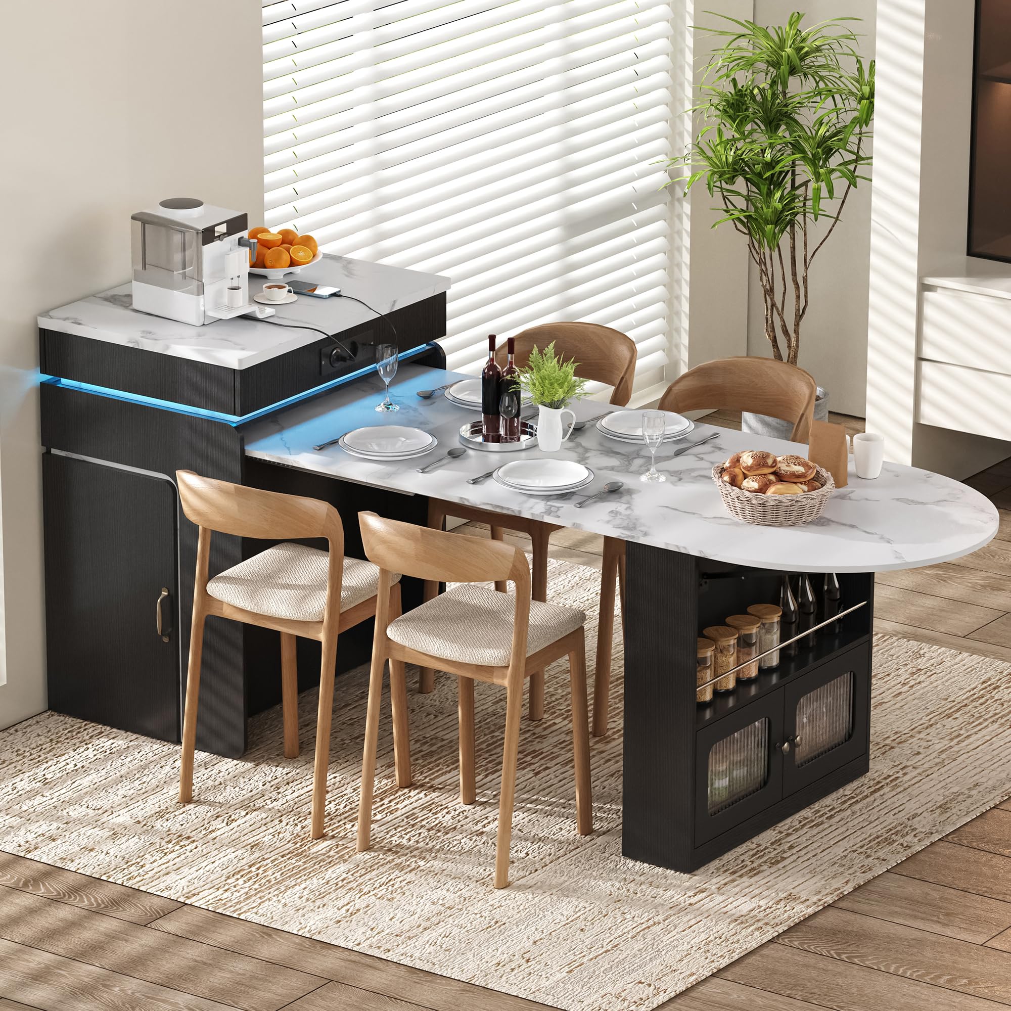 Isola da cucina con ruote, tavolo da pranzo allungabile, credenza con cassetti, credenza o tavolo da bar per cucina e sala da pranzo, nero