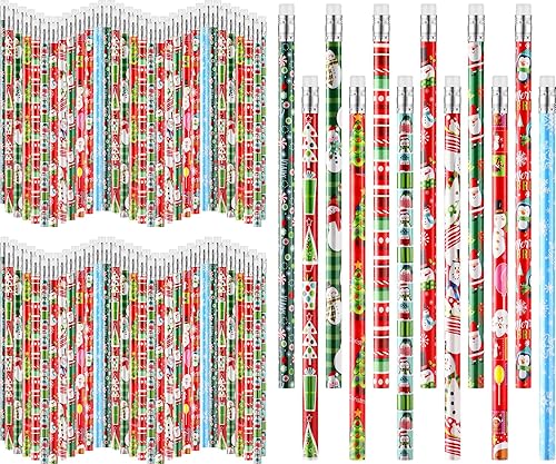 Miniatura 9 de Lápices de Navidad a granel para niños, coloridos lápices de madera de invierno con lápices de borrador, muñeco de nieve, Papá Noel y alce, lápiz de