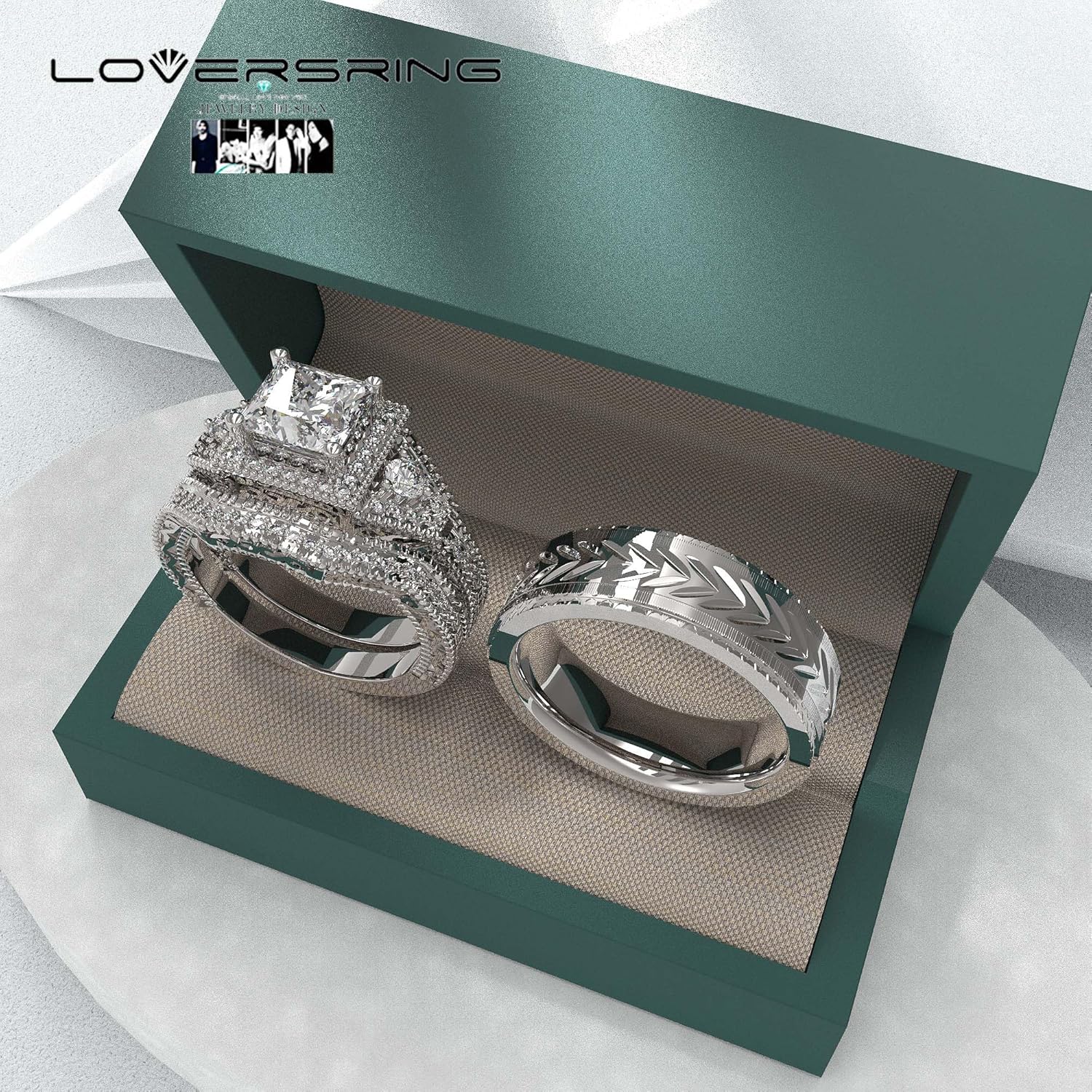 LOVERSRING 2pc His and Hers Couple Ring Bridal Sets Women Man Titanium Band Wedding Ring for Him and Her