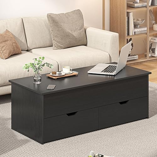 Miniatura 6 de Mesa auxiliar elevable para sala de estar, mesa de centro Morden de alto brillo negro de 3 niveles moderna con mesas centrales de almacenamiento,