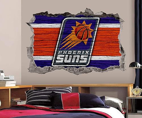 Baloncesto Phoenix Team Pegatinas de pared arte 3D Smashed Custom Fan Suns Decoración de pared dormitorio garaje extraíble vinilo pegatinas regalo