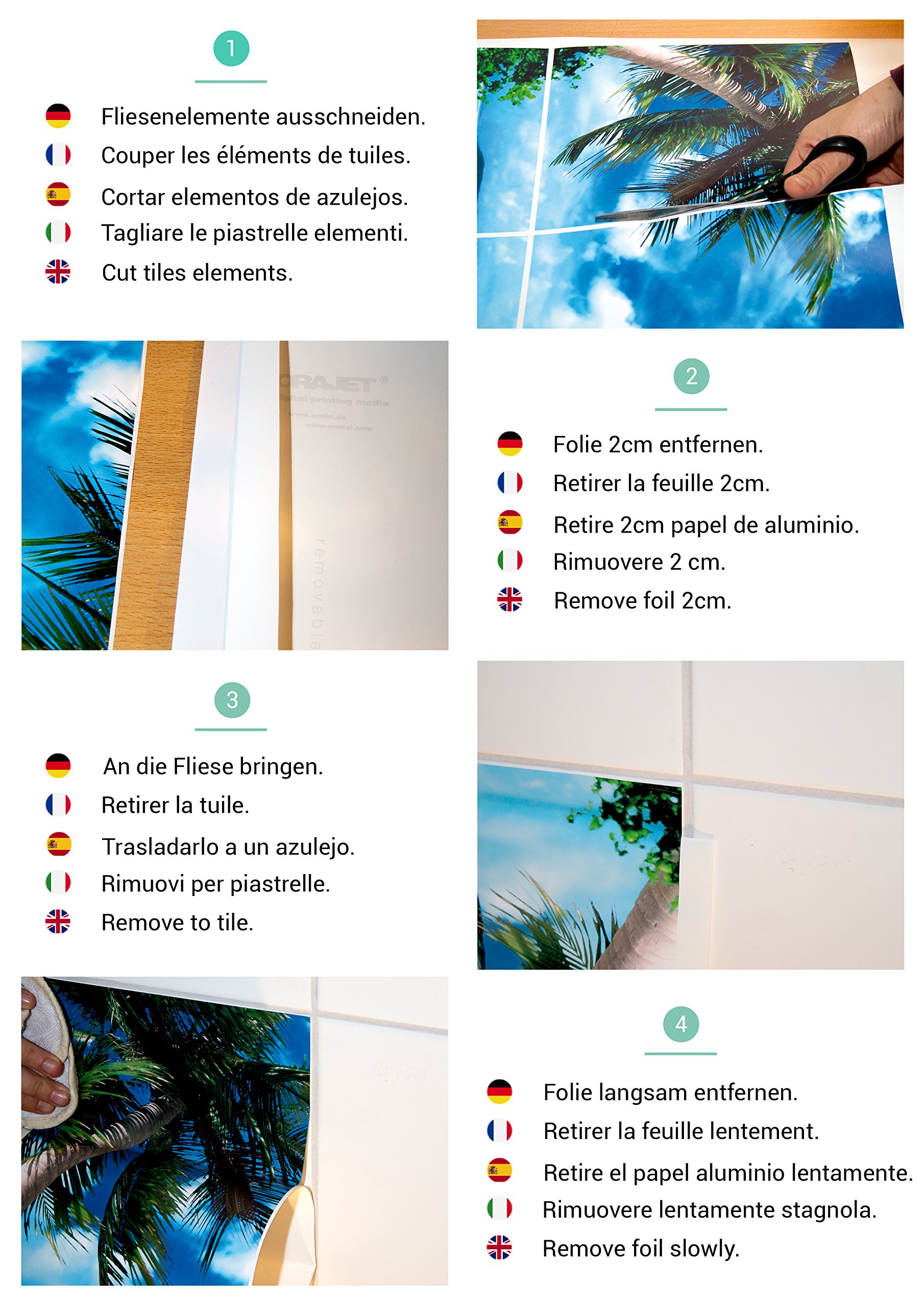 GRAZDesign Lot De 8 Autocollants Pour Carrelage De Salle De Bain Et