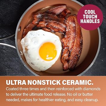 Gotham Steel Hammered Copper Collection – 10 Inch Nonstick Fry Pan with Lid, Premium Cookware, Aluminum Composition with Induction Plate for Even Heating, Dishwasher and Oven Safe
