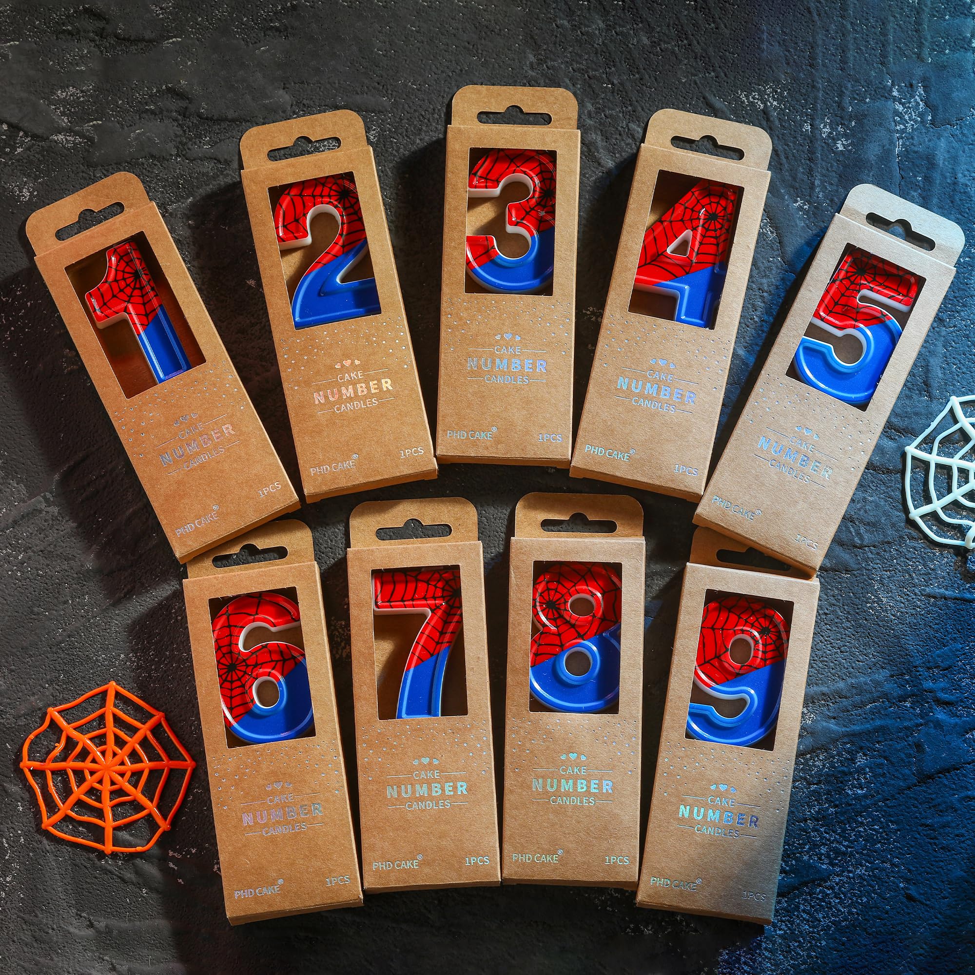 PHD CAKE Bougies d'anniversaire numéro 4 de 7,9 cm, bougies d'anniversaire sur le thème de l'araignée de dessin animé, bougies de numéro de gâteau, célébration de fête