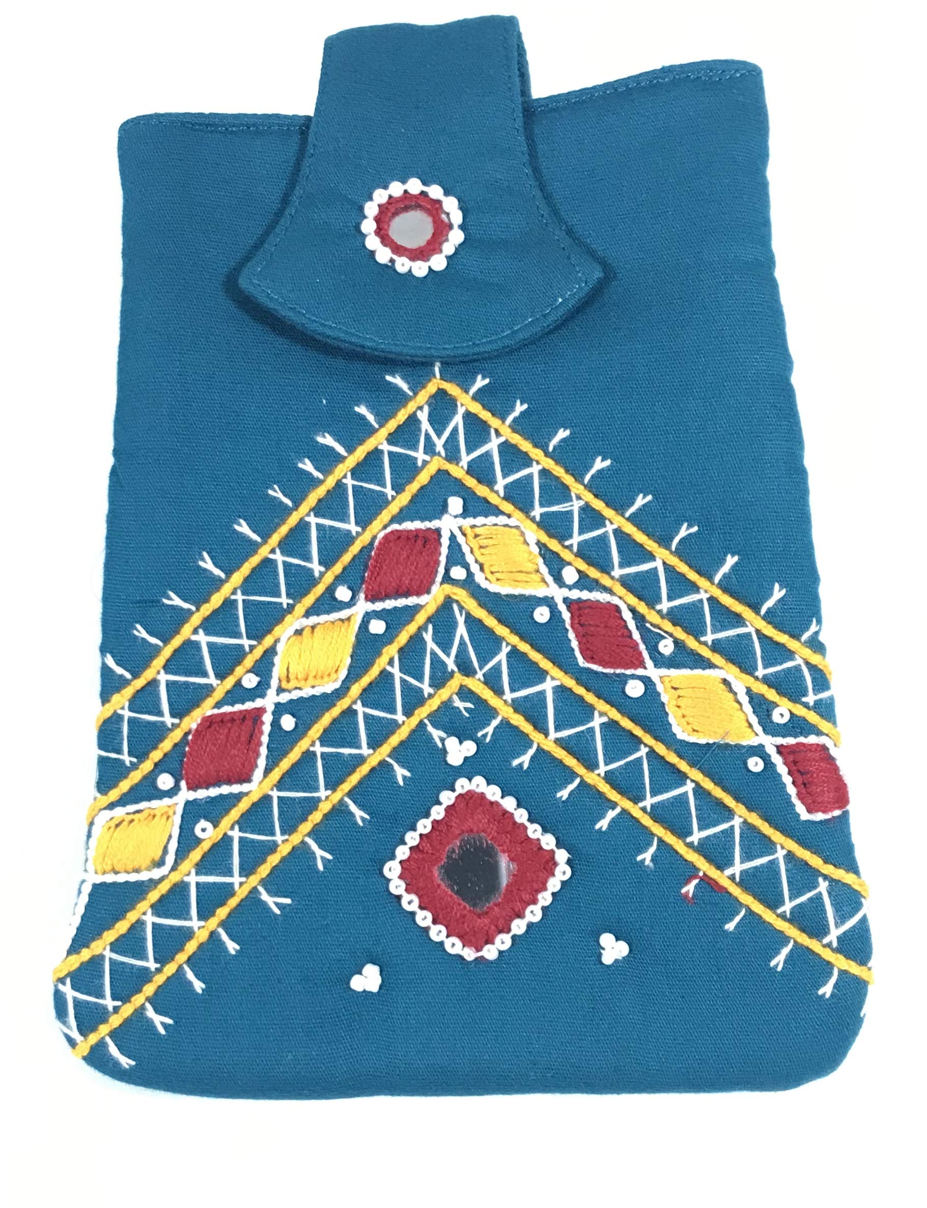 SriShopify Handicrafts Banjara Needle Craft, Mobile Pouch with Saree Hook, Medium-Mirror and Beads Work
