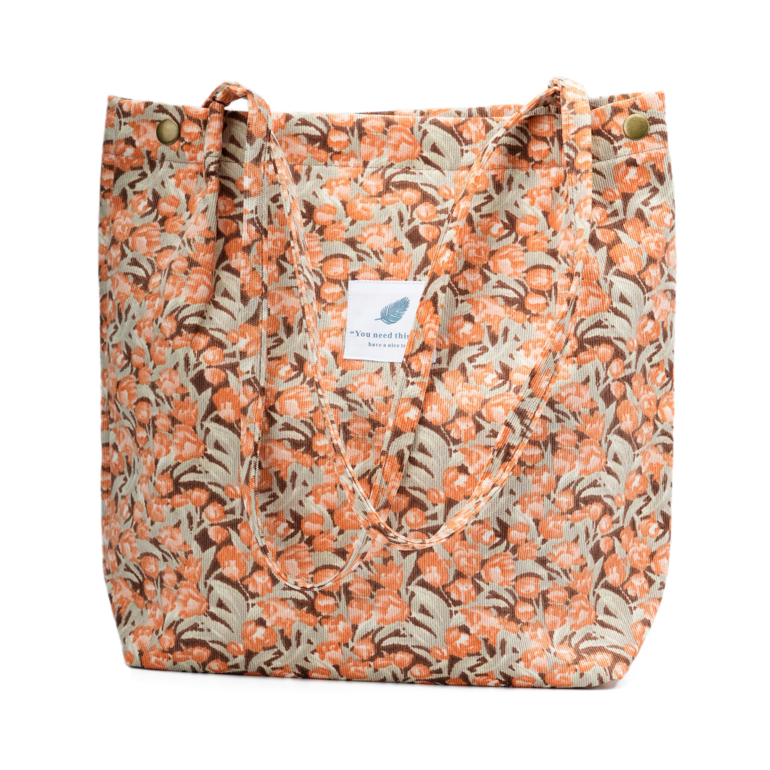 TOPASION Cute Corduroy Tote Bag Canvas Shoulder Handbags for Women Travel Shopping