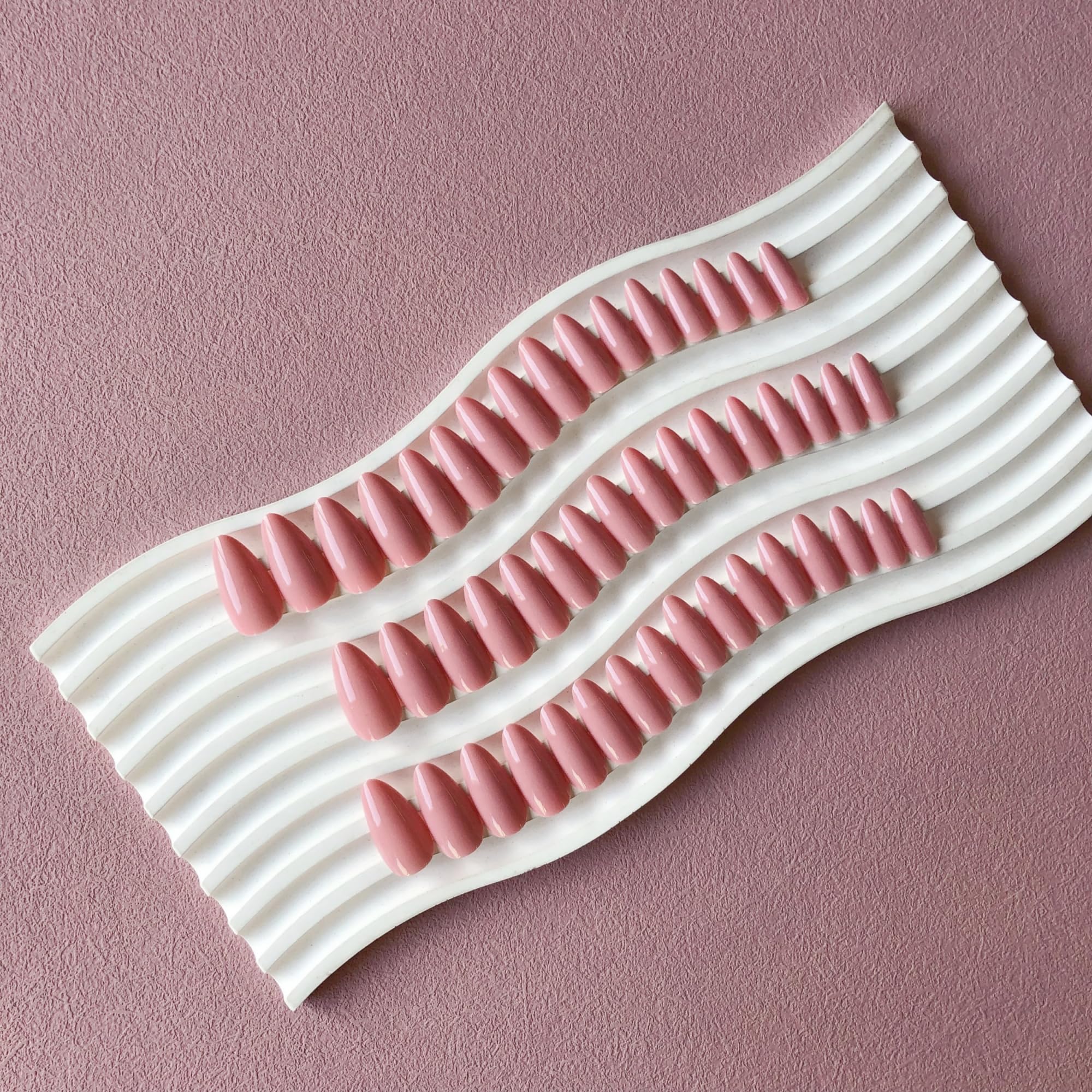 SXVME 48 Pcs Dark Pink Press on Nails Almond Medium Acrylic False Nails Medium Stiletto Natural Fake Nail Set Elegant Solid Color Full Cover Glossy Gel Stick on Nails for Women Daily Wear - Image 3