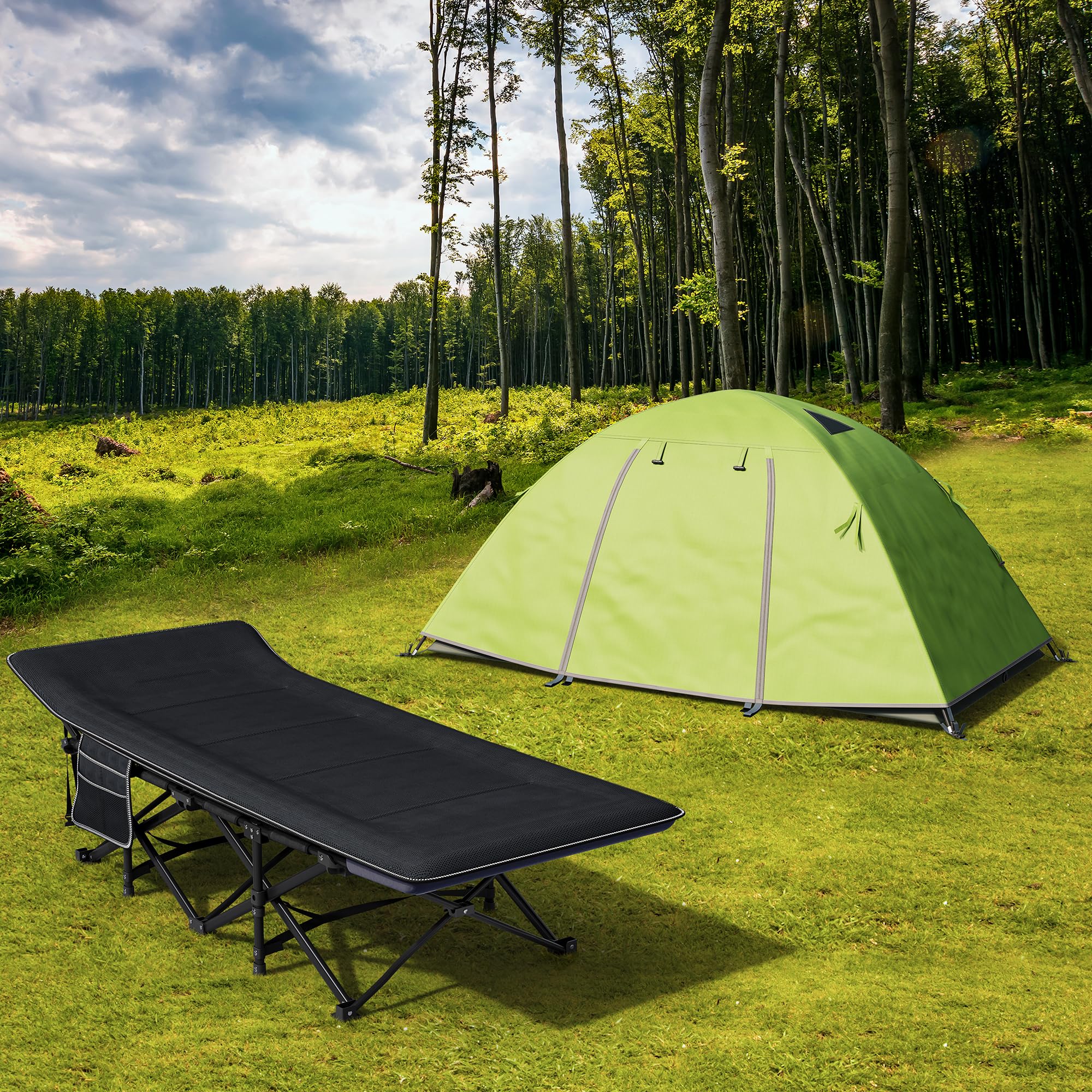 YITAHOME Brandina da Campeggio Pieghevole con Materasso Traspirante, Lettino da Campeggio Robusti e Resistenti, Letto da Campeggio Comodo con capacità di 250 kg per Viaggi/Ufficio/All'Aperto, Nero