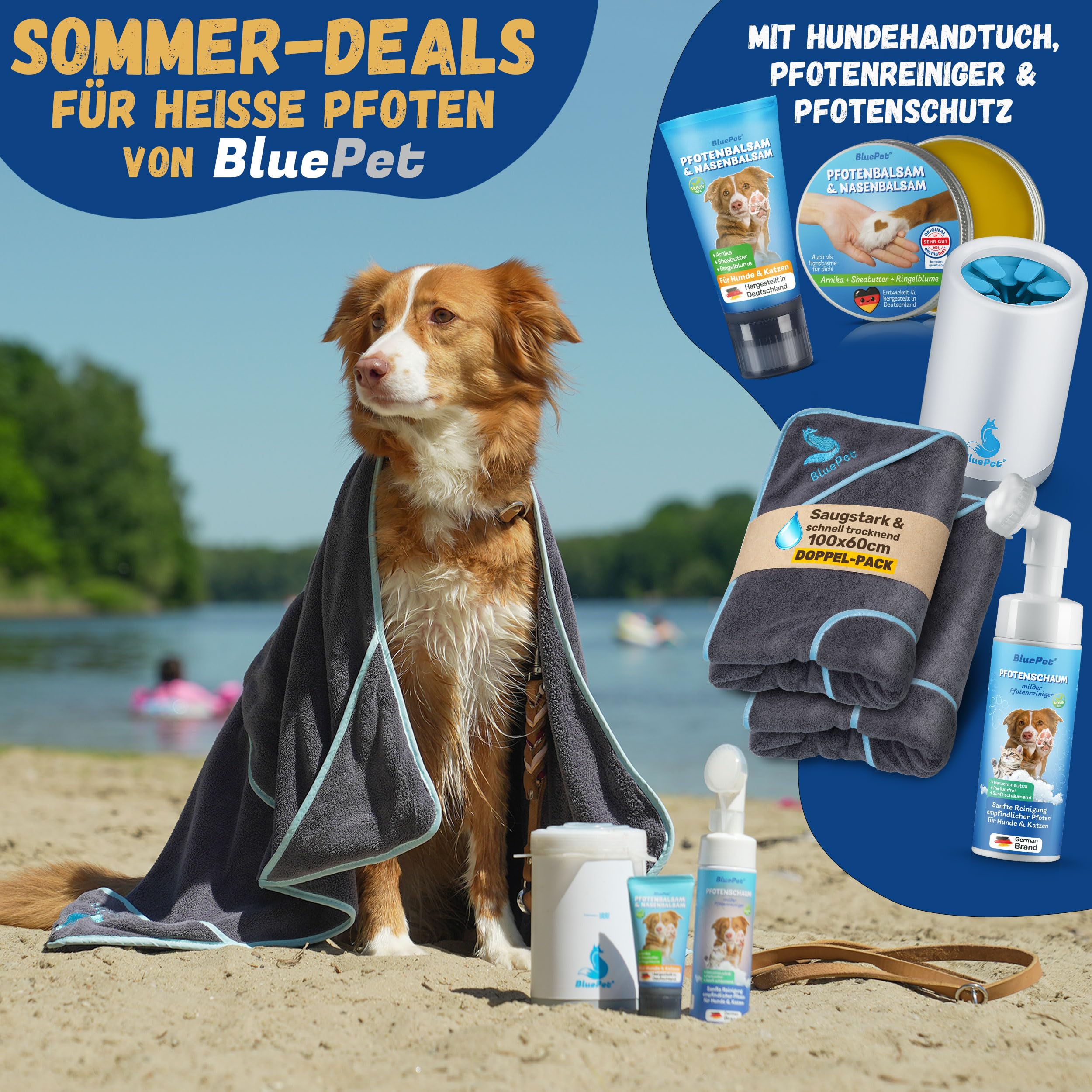 BluePet Hundehandtuch 100x60cm - Extra Saugfähig & Schnell Trocknend - Handtuch für kleine & große Hunde, Als Badetuch Mikrofaserhandtuch & Hundehandtücher (2X Hundehandtuch)