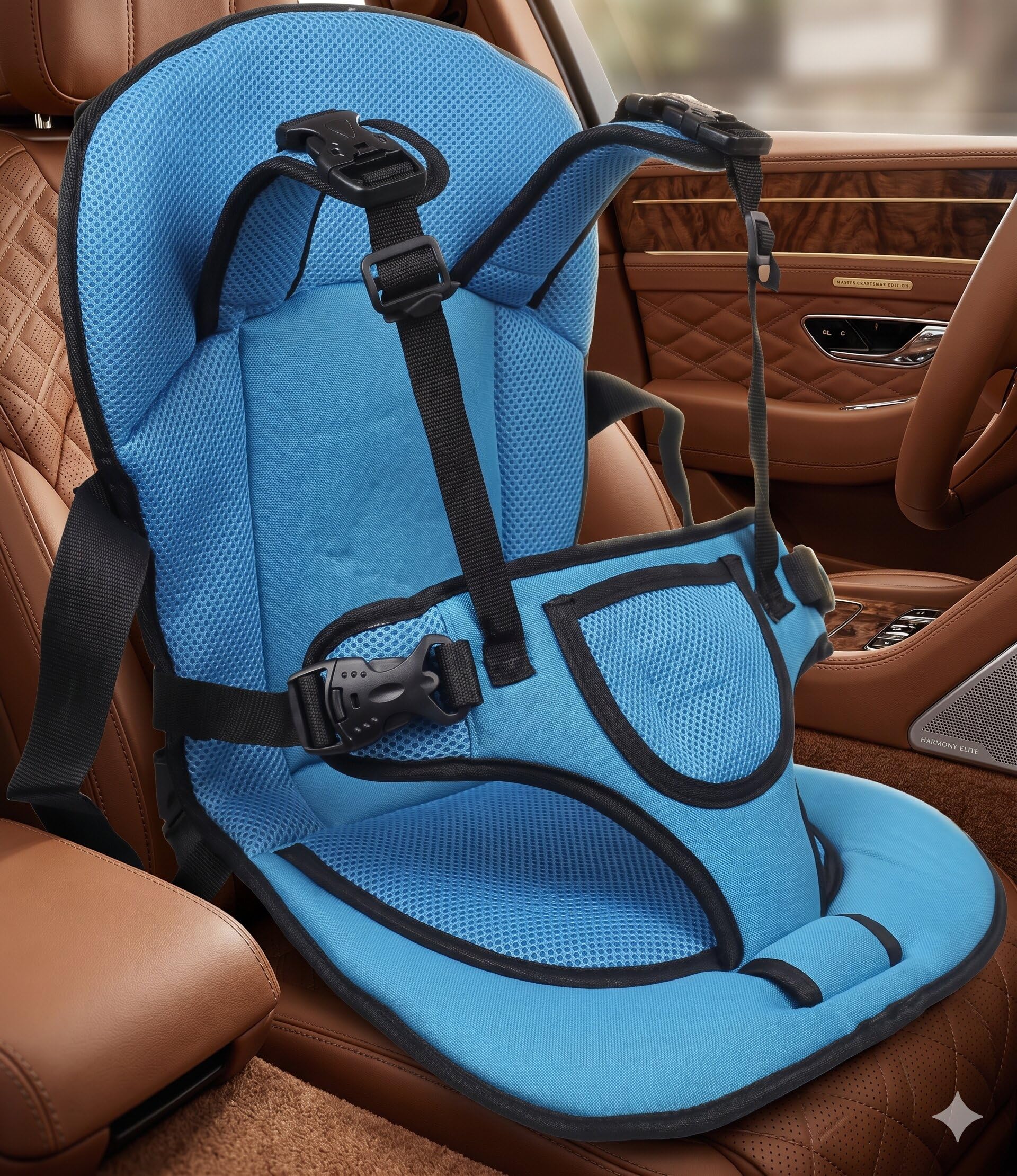Sky Blue Junior Travel Throne for Family Vehicles, Elevated Passenger Support, Airflow Comfort Layer, Quick Installation Setup, Vacation Journey Essential, Child-Friendly Sitting Arrangement, Modern Safety Enhancement-image-14