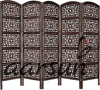 Aarsun Handcrafted Wooden Room Divider (5 Panel, Brown 2)