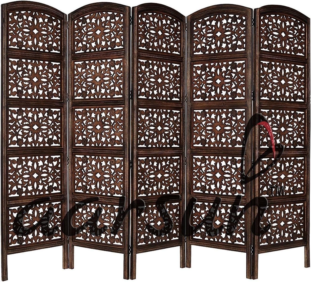 Aarsun Handcrafted Wooden Room Divider (5 Panel, Brown 2)