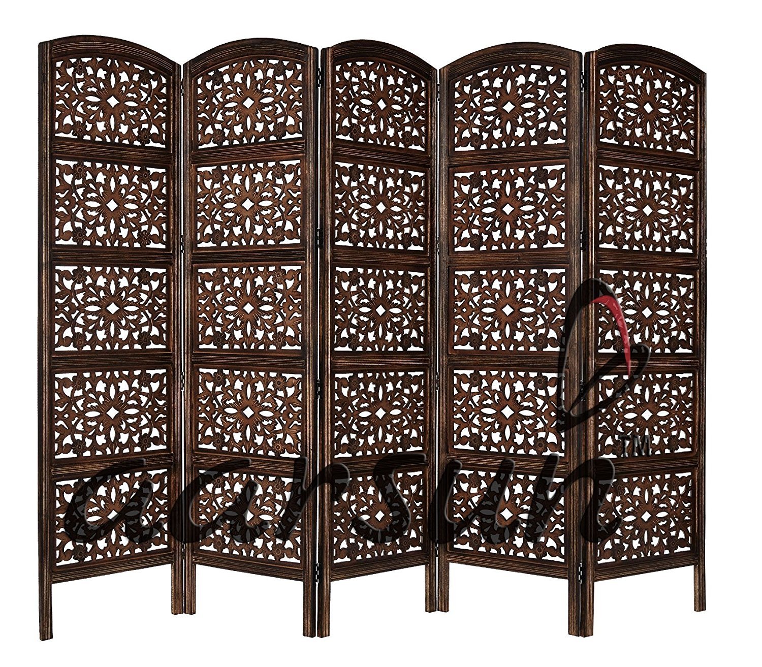 Aarsun Handcrafted Wooden Room Divider (5 Panel, Brown 2)