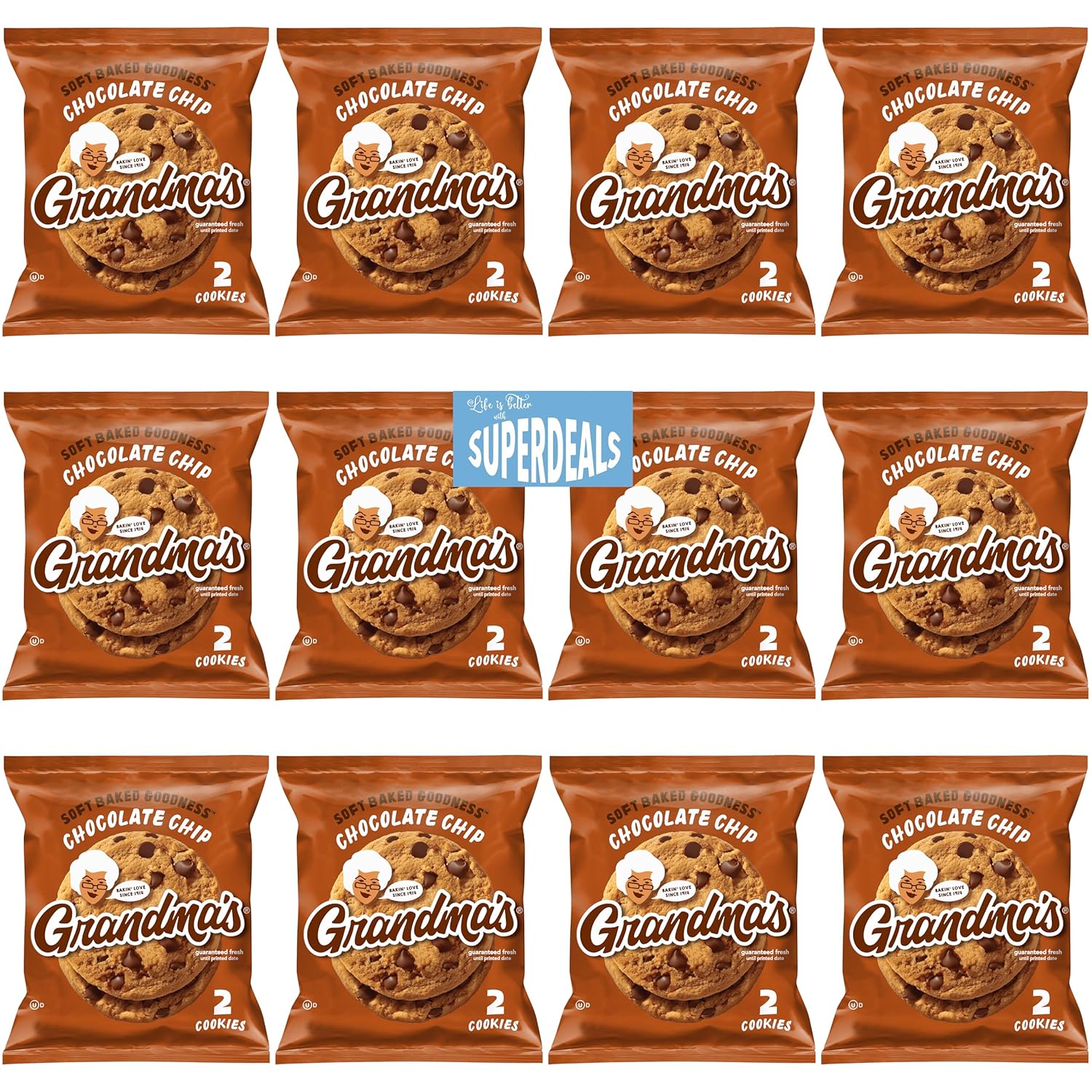 Grandma's Cookies, Chocolate Chip, (Pack of 12) Bundled by SUPERDEALS, 2.5 Oz Bag, with Mystery Gift