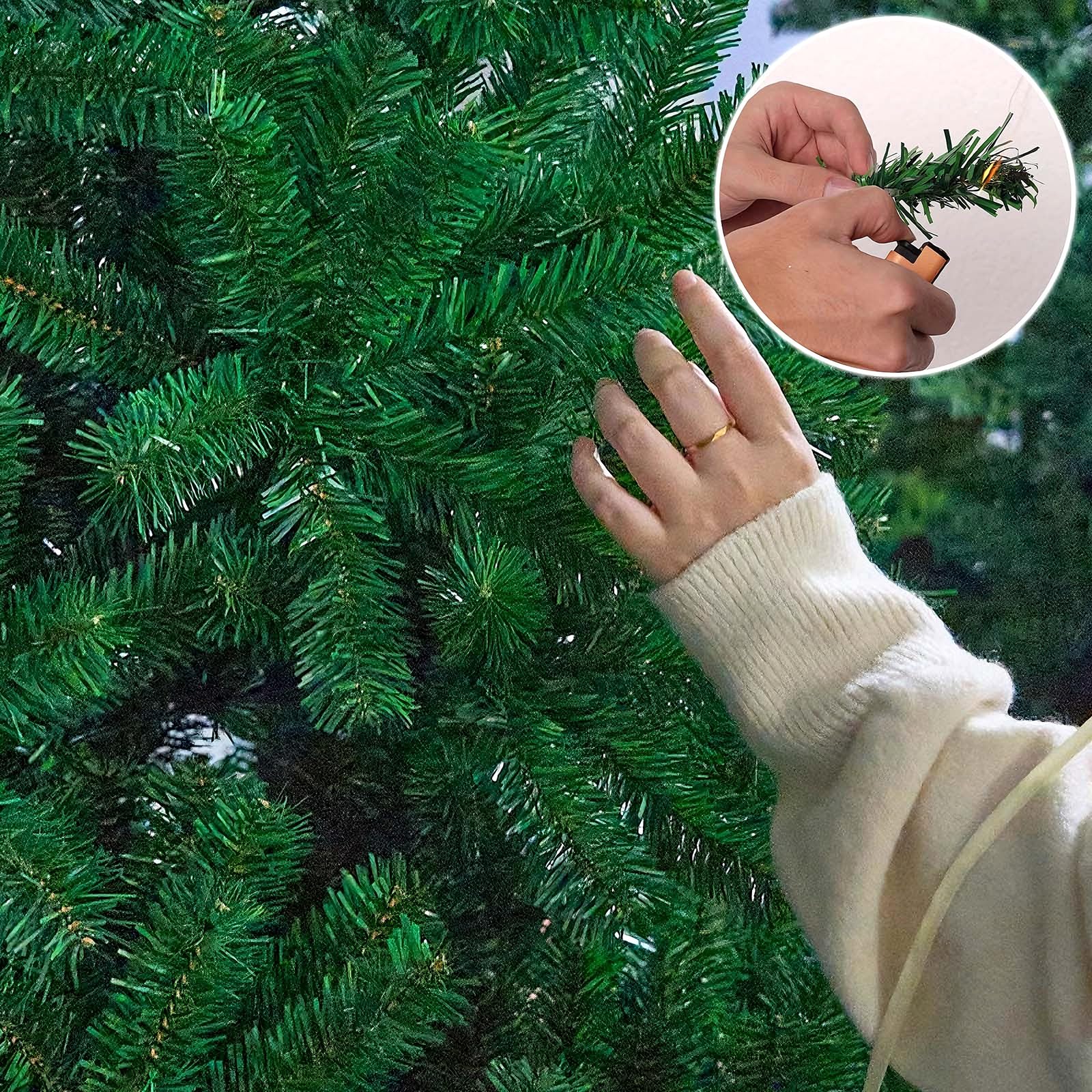 Arbol de Navidad Artificial Verde Sin Adornos Plantas Artificiales Exterior con Soporte De Metal Árboles de Navidad Originales de PVC para Fiestas, Dormitorios, Tiendas(210cm/82.7")