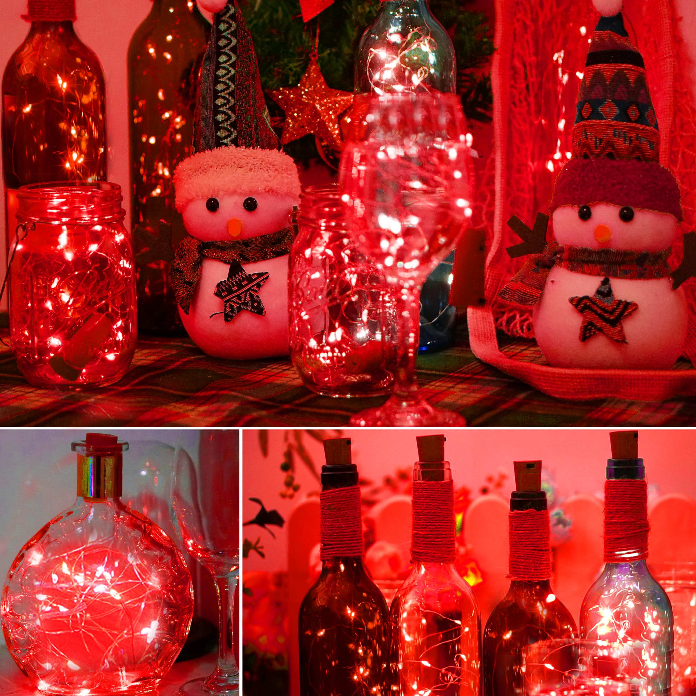 12 Packungen mit 20 LED-Weinflaschen-Lichtern mit Korken – rote Lichterkette, batteriebetriebene Korklichter für Weinflaschen, Glas, Vase, Weihnachten, Geburtstag, Hochzeit, Halloween, Party,