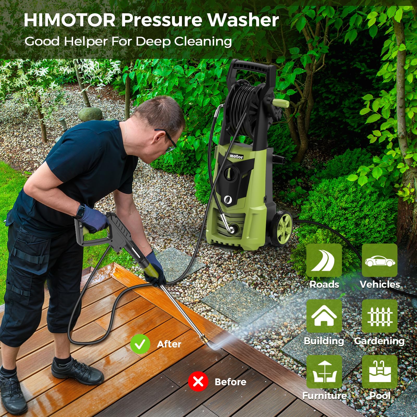 Electric Pressure Washer - 4000PSI 2.8GPM Electric Power Washer with 35ft Cord 26ft Hose, High Pressure Washers Includes 5 Nozzles, Foam Cannon for Cars, Homes, Driveways