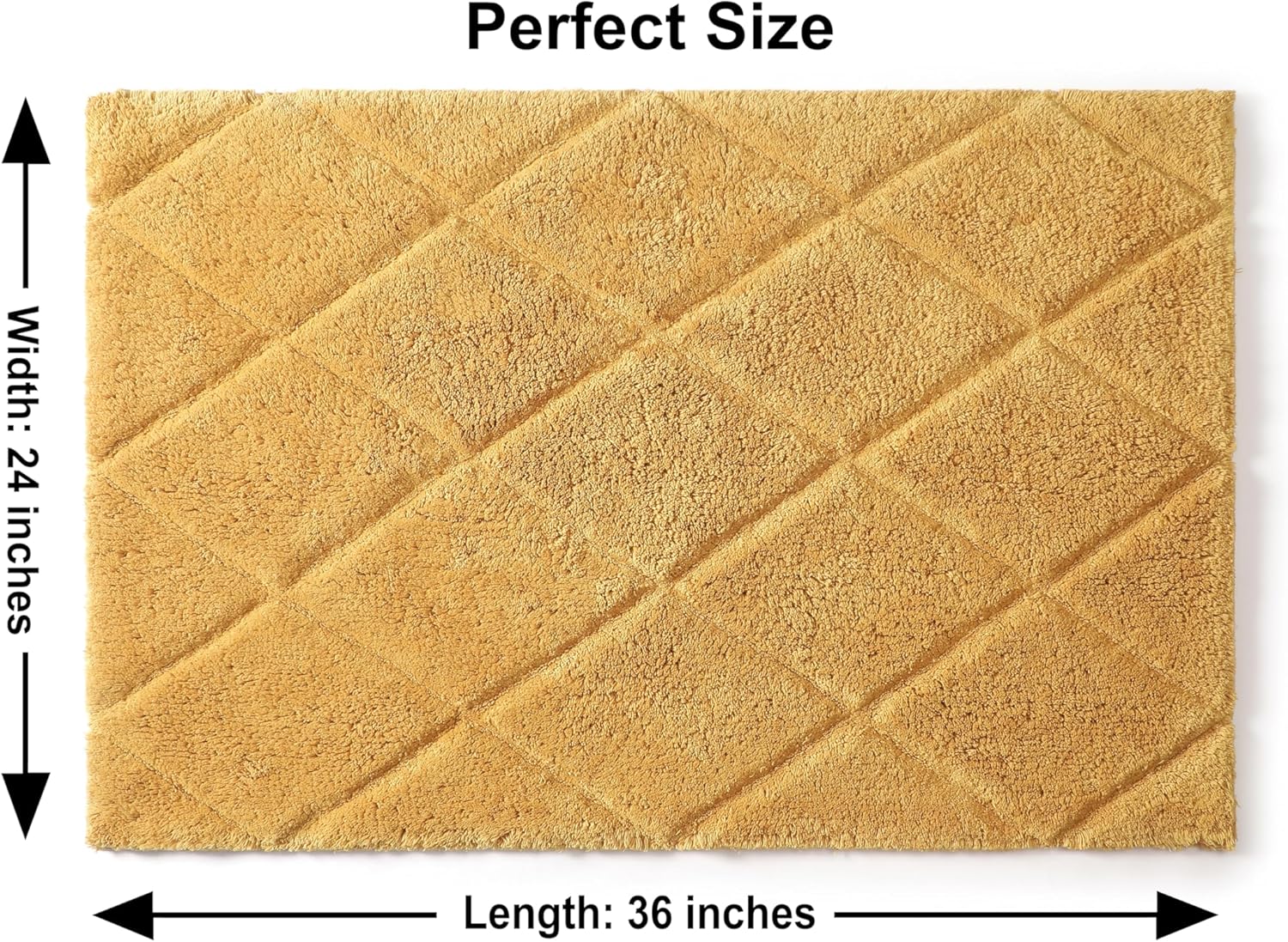 Organic Cotton Bathroom Rug, Luxury Non Slip Ultra Soft & Water Absorbent Bath Mat | Diamonds Design Premium Bath Rug | Perfect for Tub & Shower, Toilet Floors, Door Mat (36"x24", Yellow Ochre)