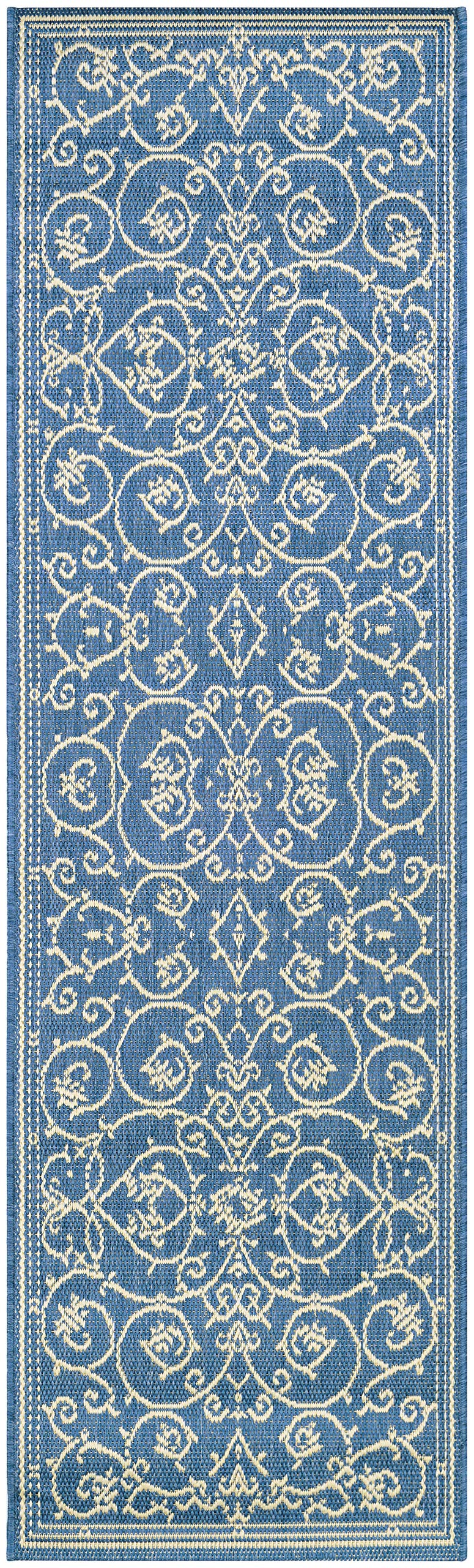 Recife veranda terracotta e Natural indoor/outdoor Rug, Polipropilene, CHAMPAGNE/BLUE, 2.25 x 11.75 ft.