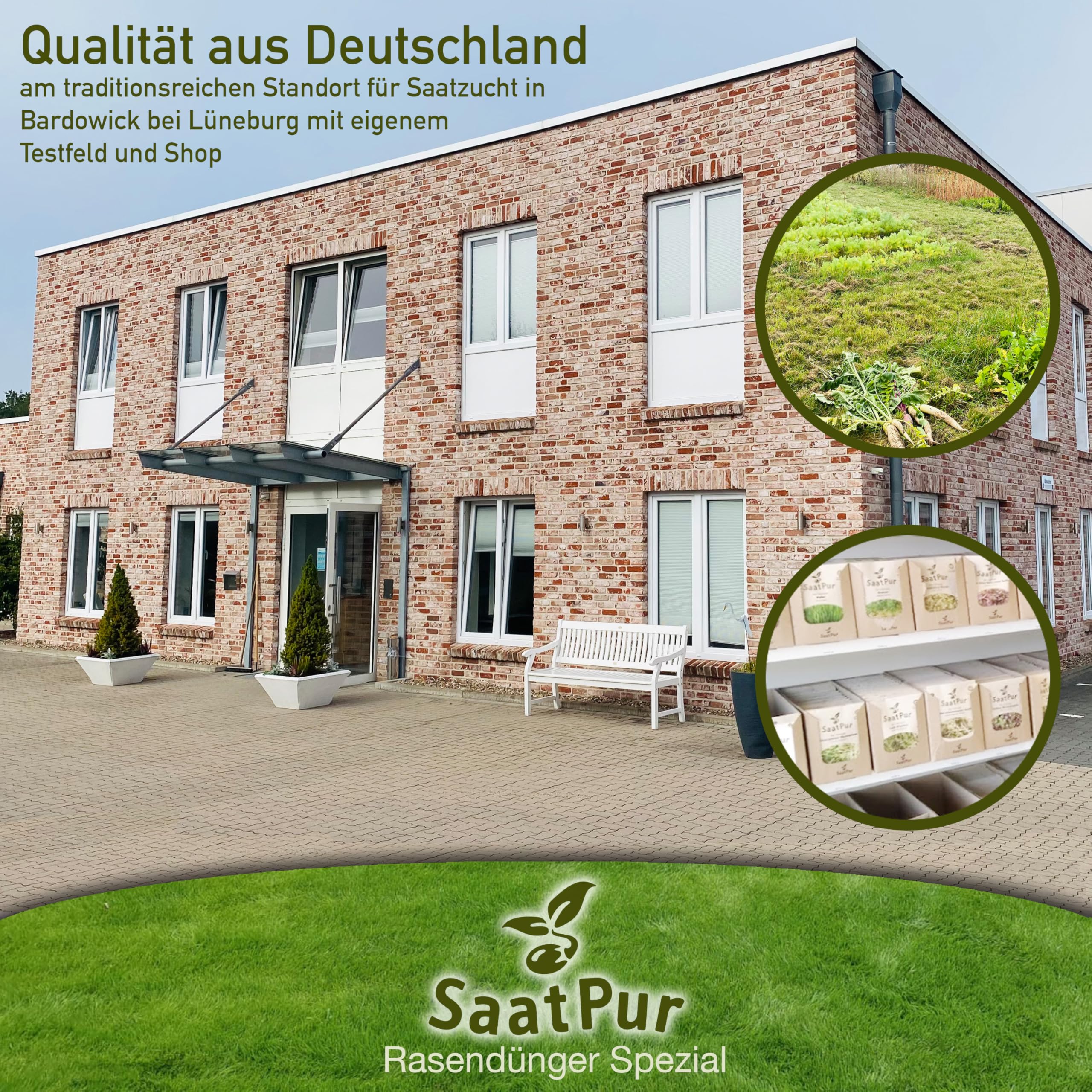 SaatPur Rasendünger Spezial 20 kg, ca. 500 m², NPK-Dünger 11+3+5(+2)+0,1 Eisen, Starterdünger, pflanzlich organisch-mineralisch Sofort- und Langzeitdünger ca. 3 Monate, Granulat für Frühjahrsdünger