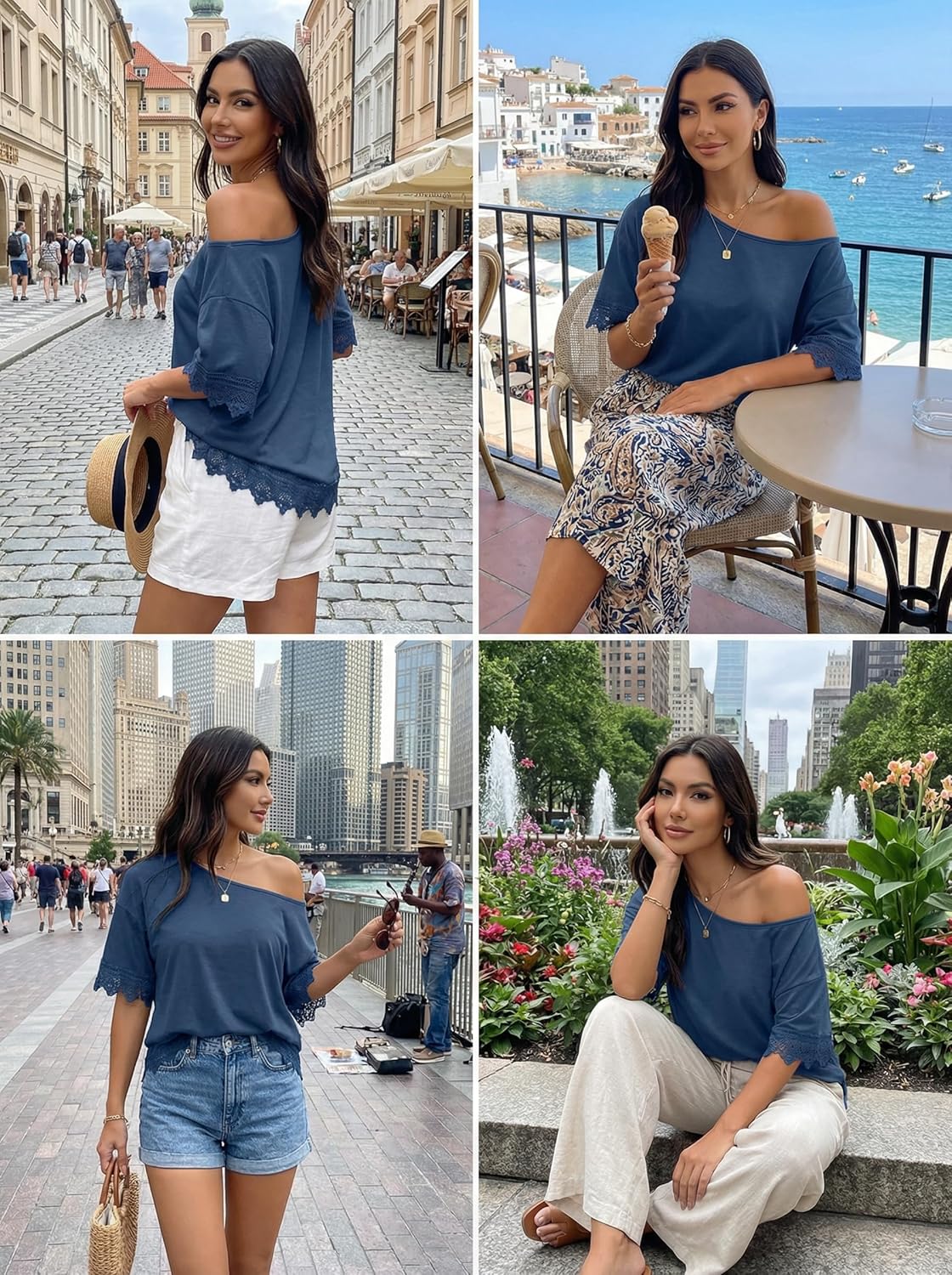 Dokotoo Womens Summer Tops 2026 Oversized Short Sleeve Shirts Casual Loose Lace Patchwork Tshirt Fashion Outfits - Image 7